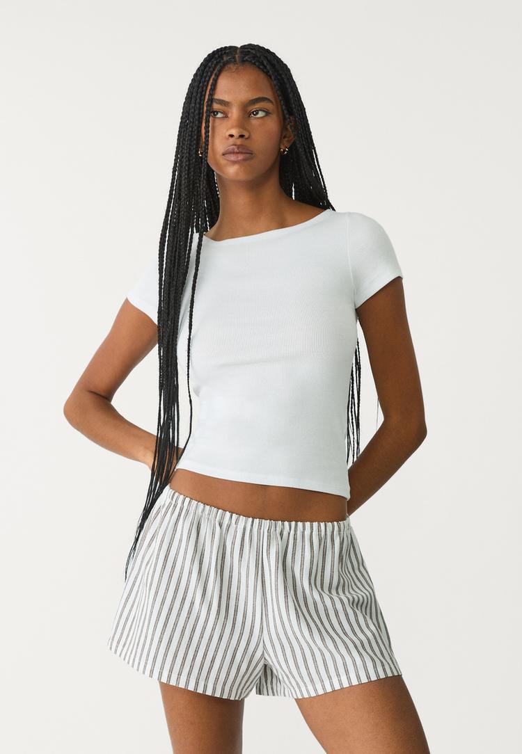 shorts fluide en lin raye