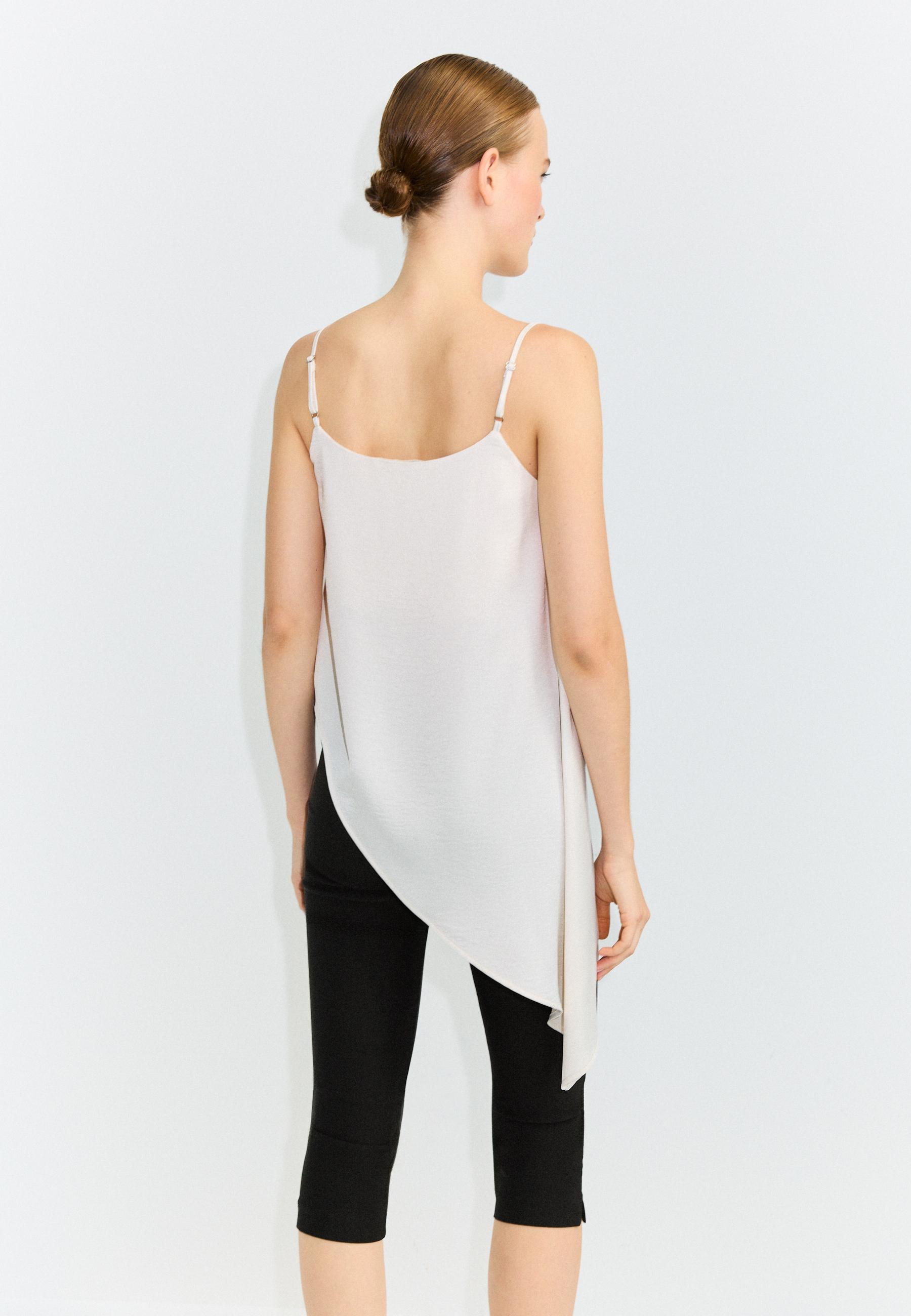 Satin asymmetric hem top — Ecru