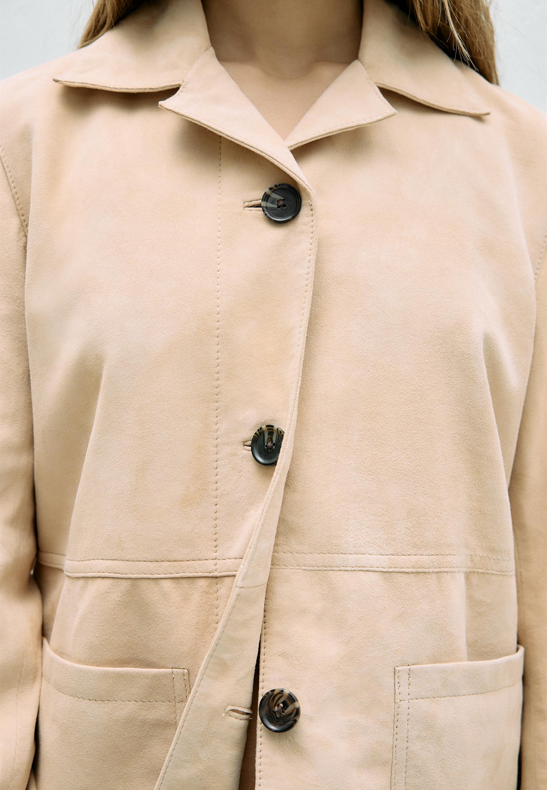Leather Jacket with Pockets — Stone