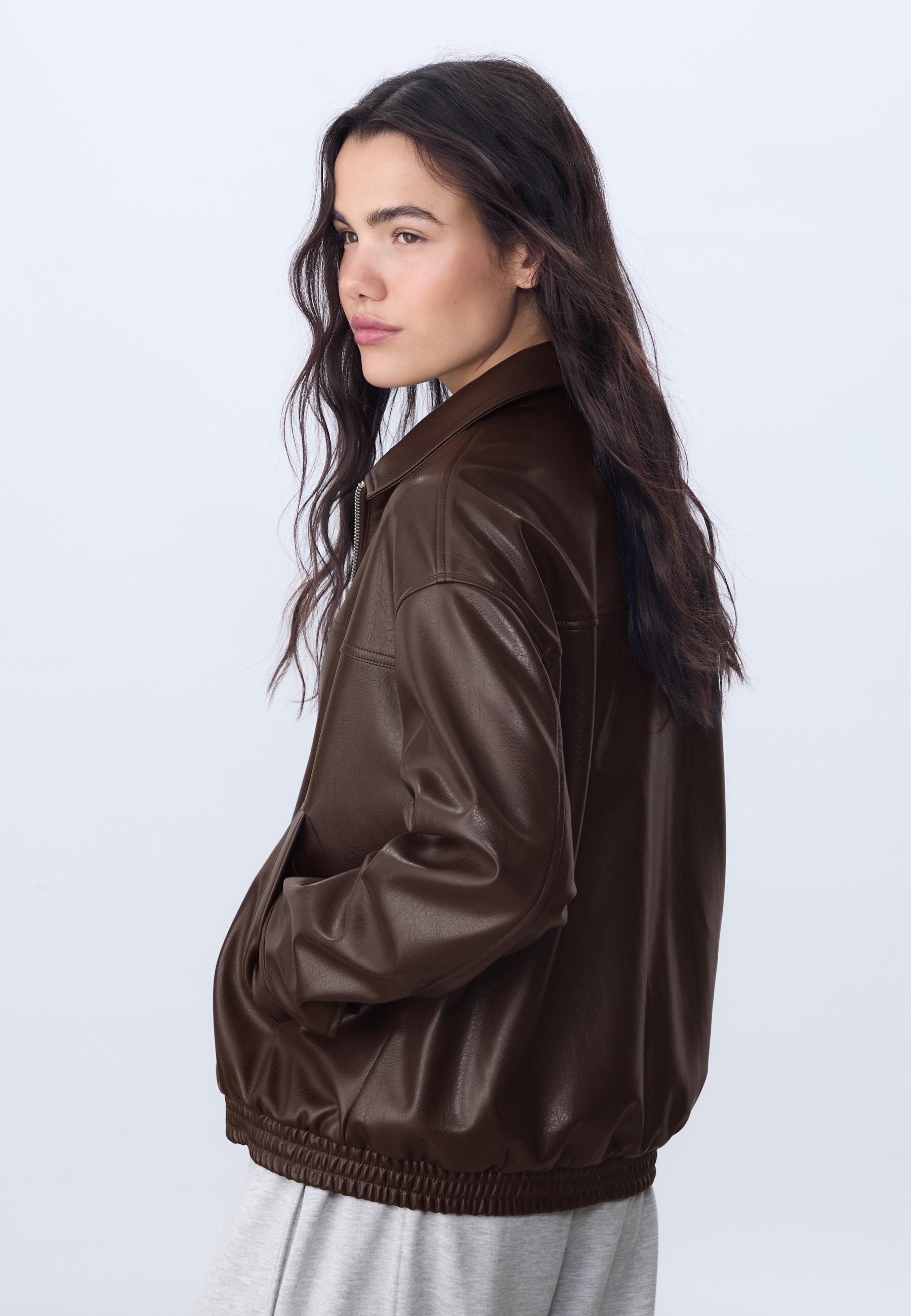 Oversize suni deri ceket - Görsel 13