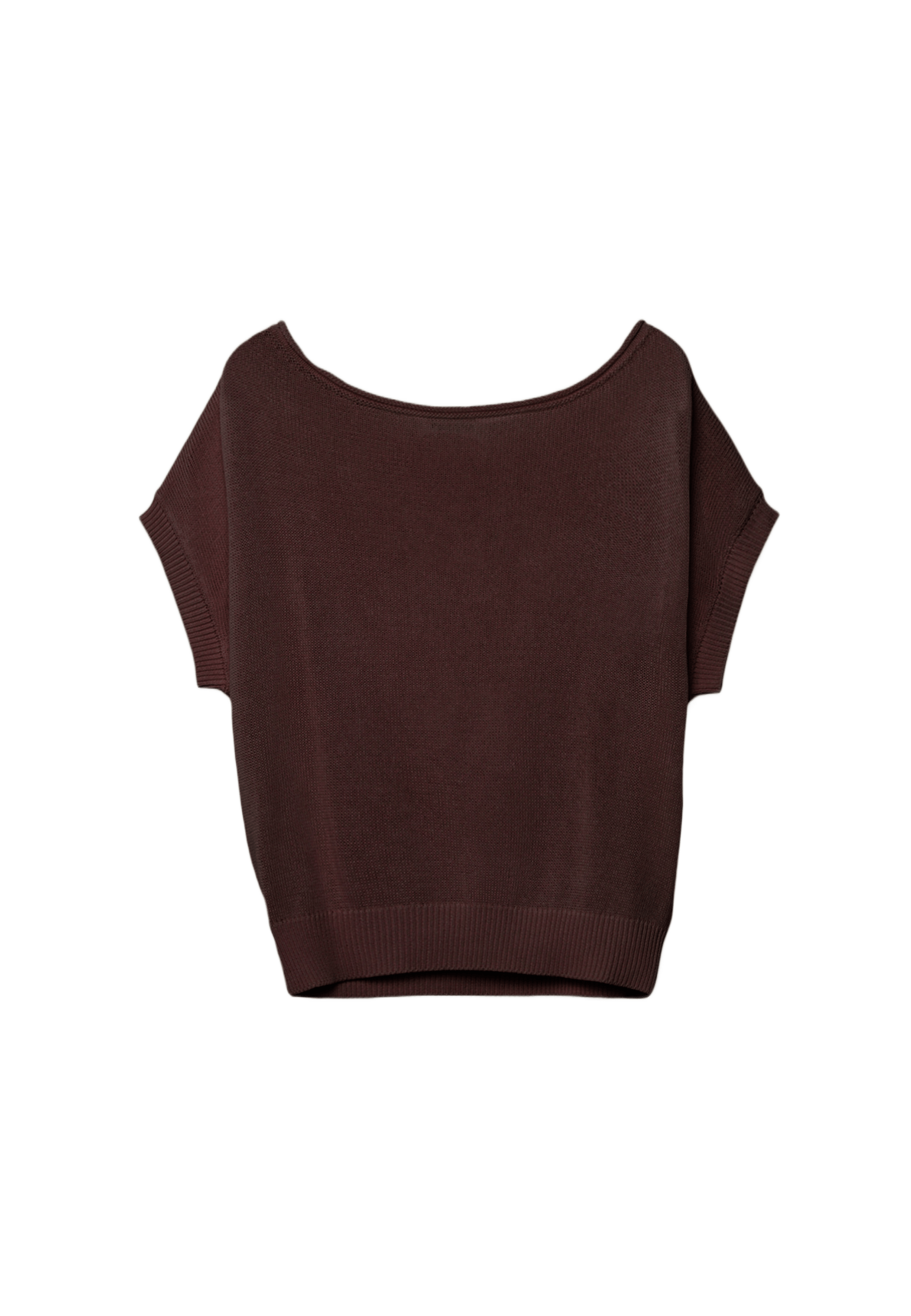 Rustic knit boat neck top — Brown