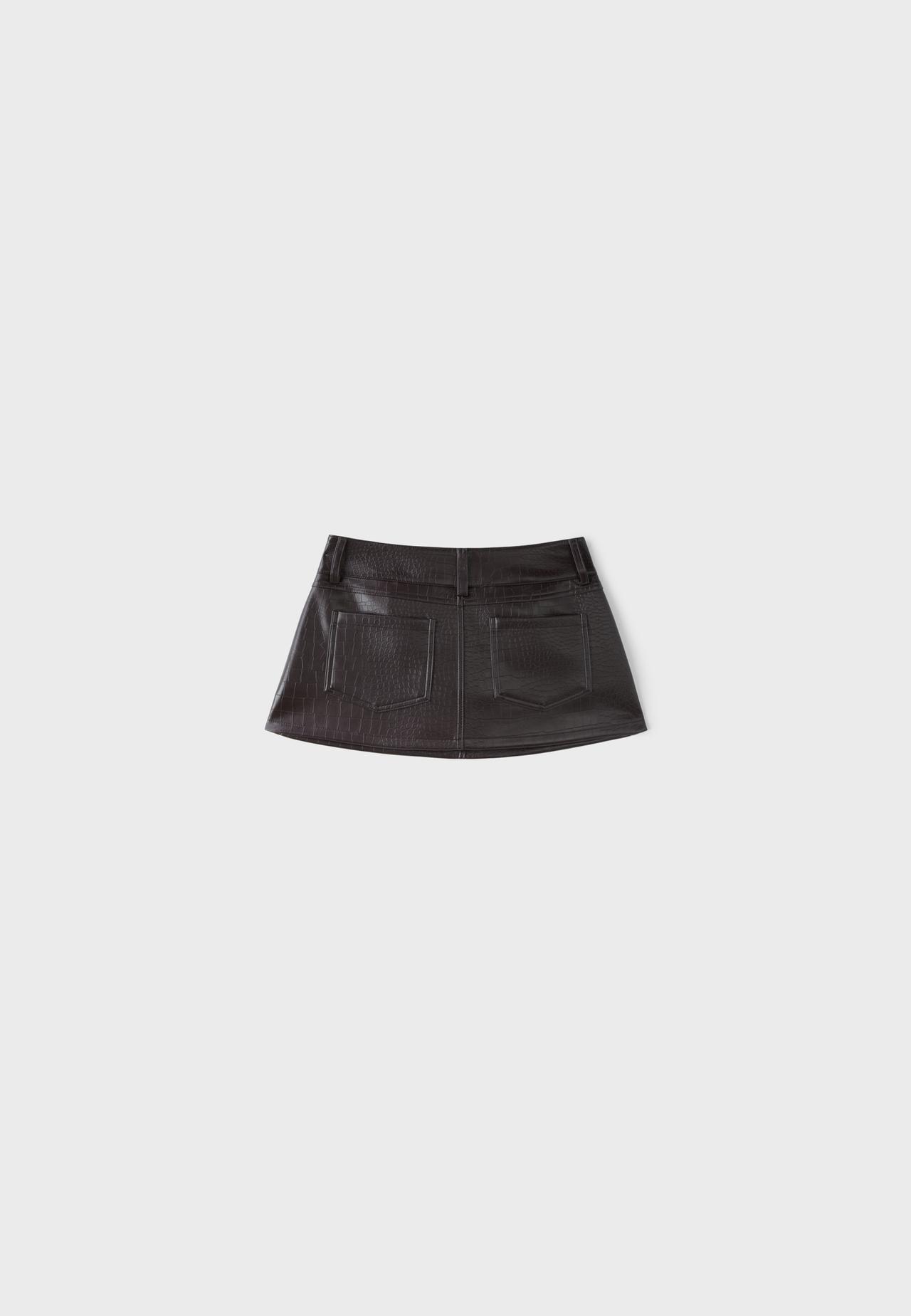 Leather effect hammer-waist mini skirt — Brown