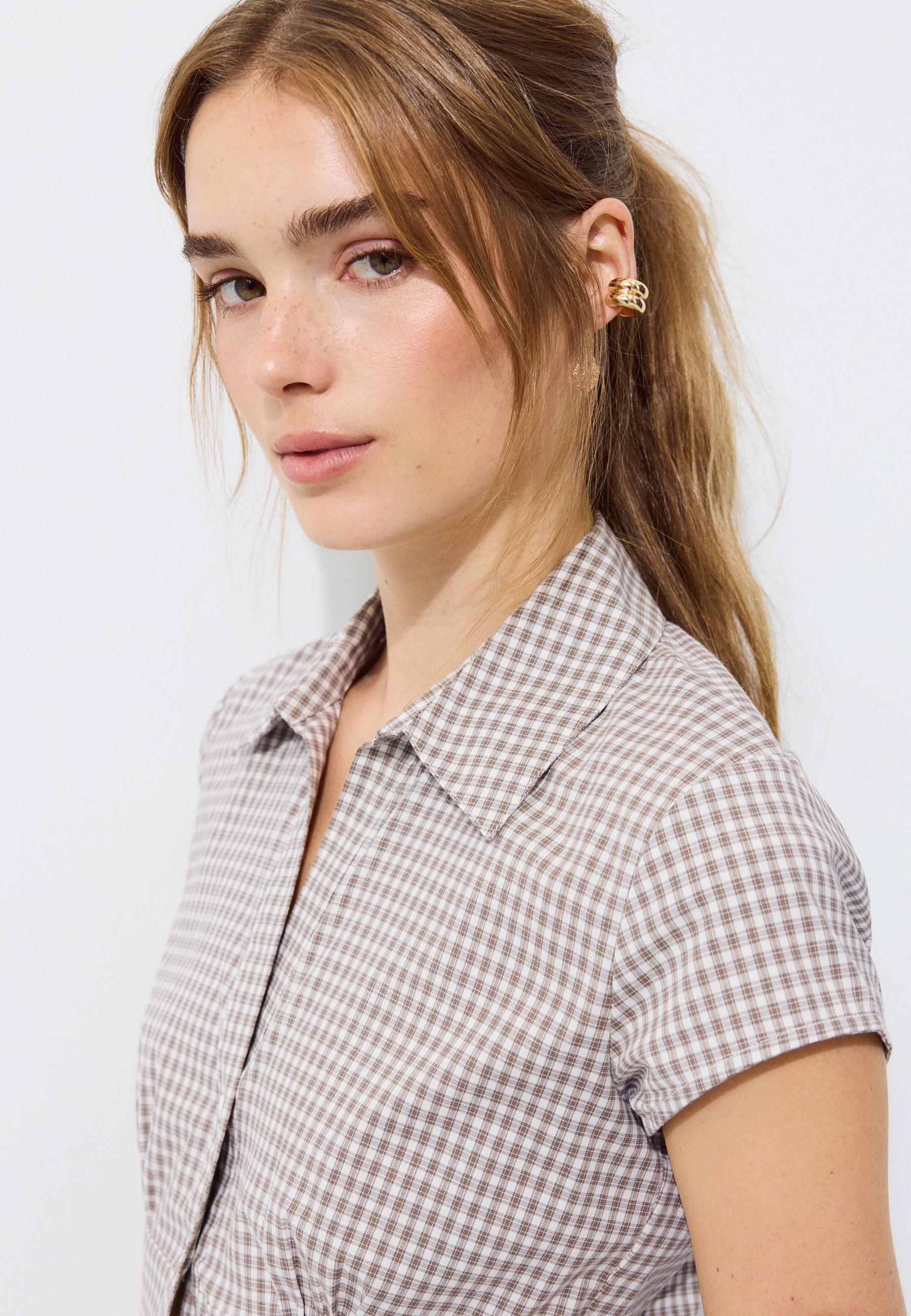 Short sleeve under-bust seam shirt — Khaki