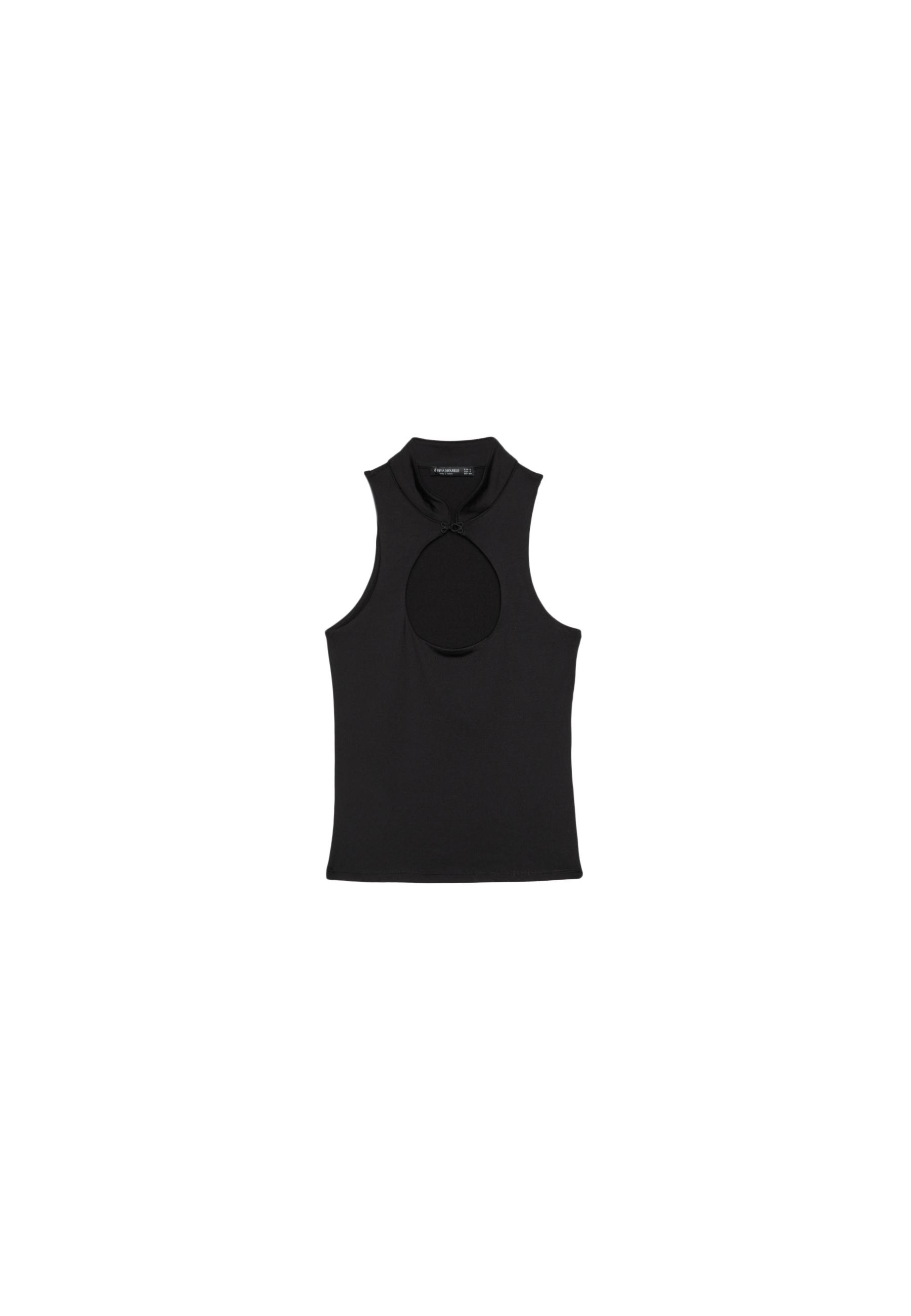 Polyamide top with neck detail — Black