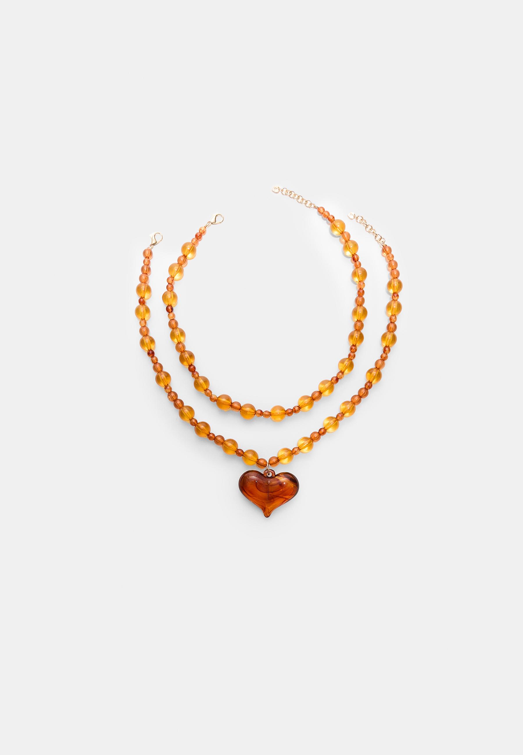 Set of 2 bead and heart necklaces - Women's fashion