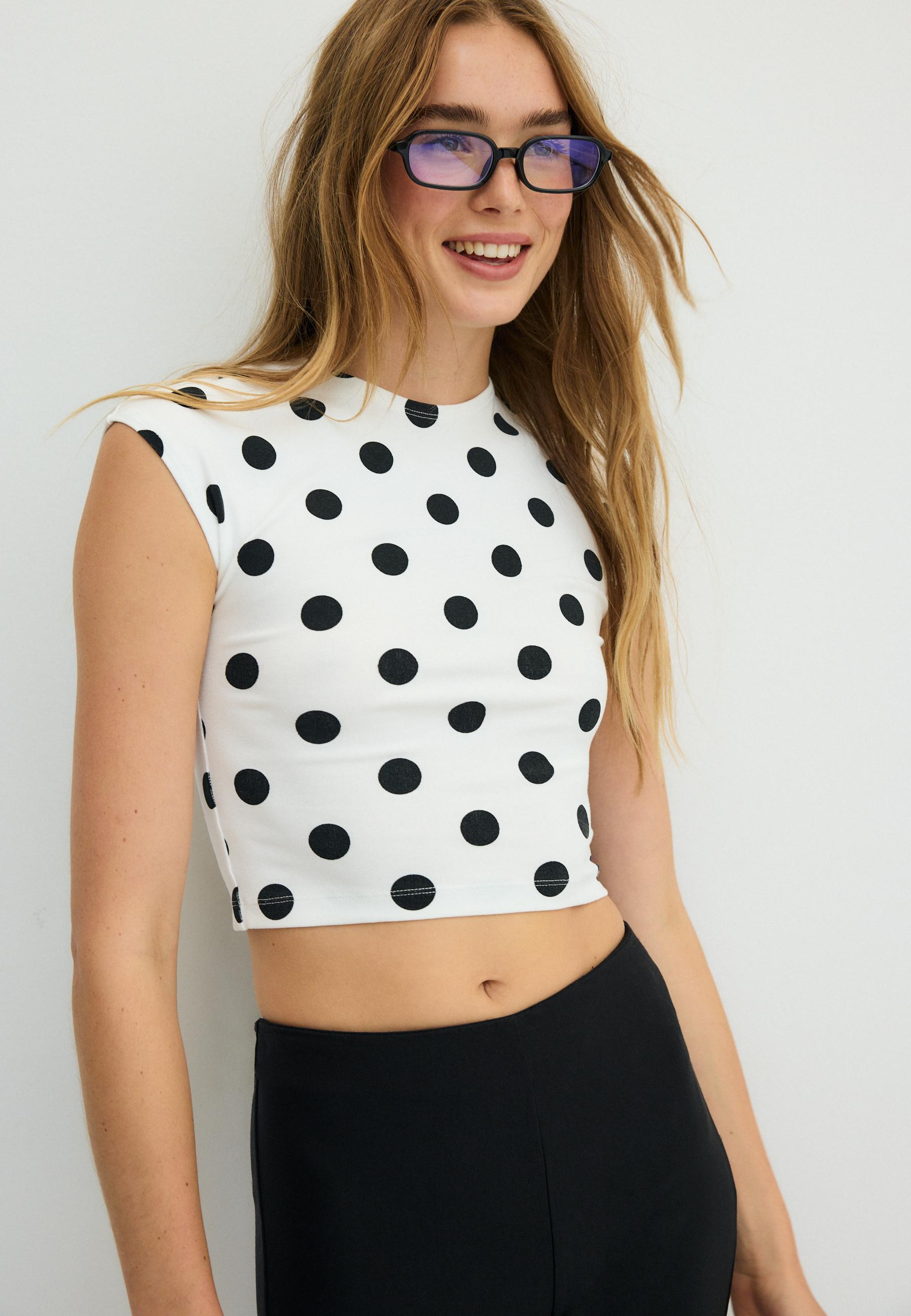 Cap sleeve polka dot T-shirt — Ecru
