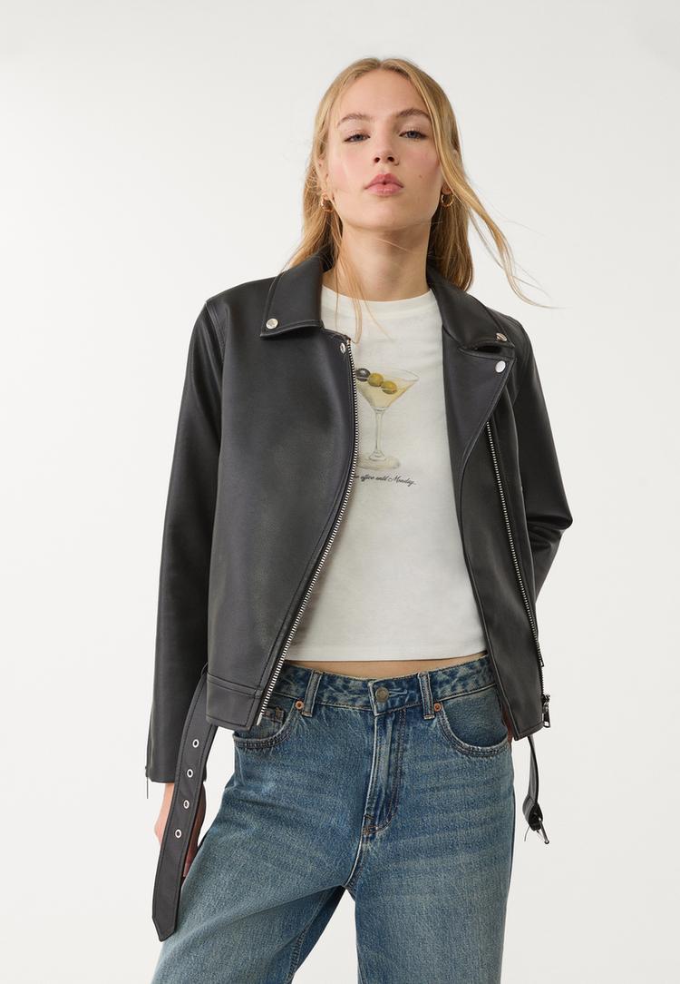 leather effect biker jacket
