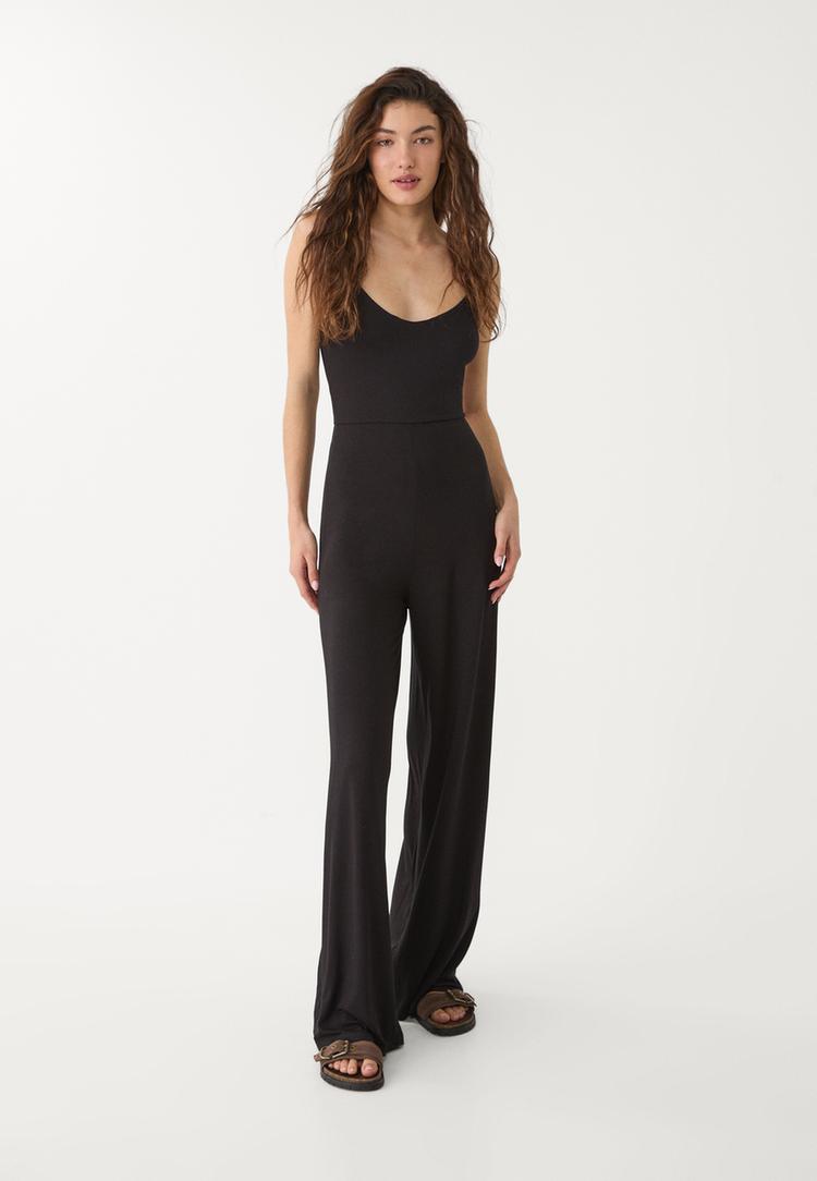 Stradivarius Overal S Pásky Vzadu Black M