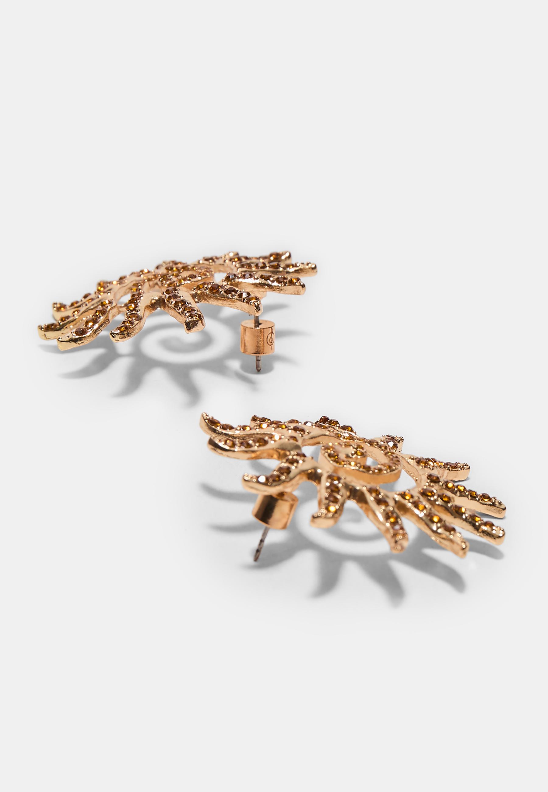 Small sun rhinestone earrings — Gold