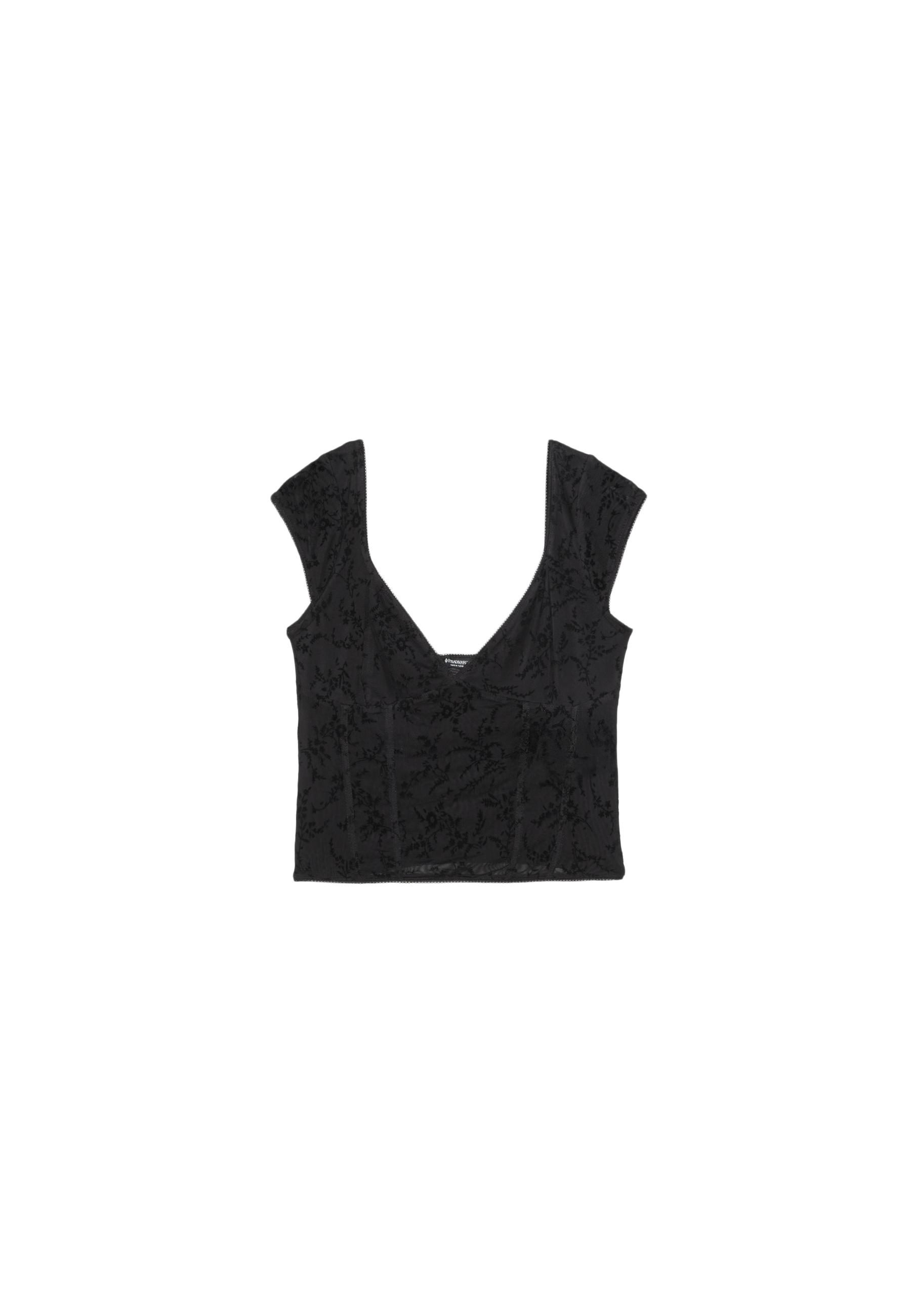 Flocked bodice top — Black