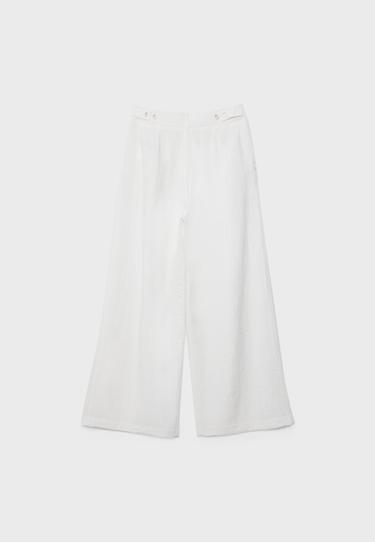 Adjustable rustic wide-leg button trousers — Ecru 8