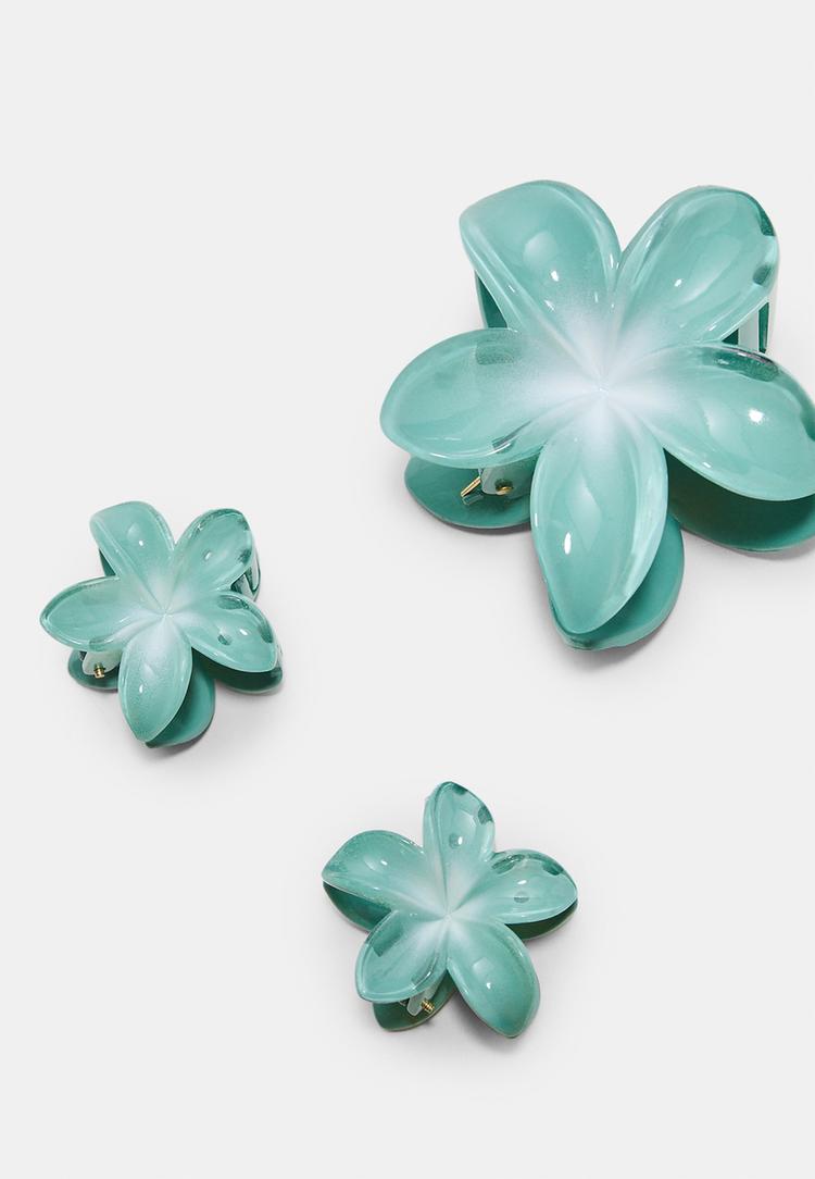 set di 3 fermagli per pelliccia a forma di fiore