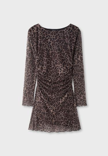Printed tulle short dress — Mid beige 7