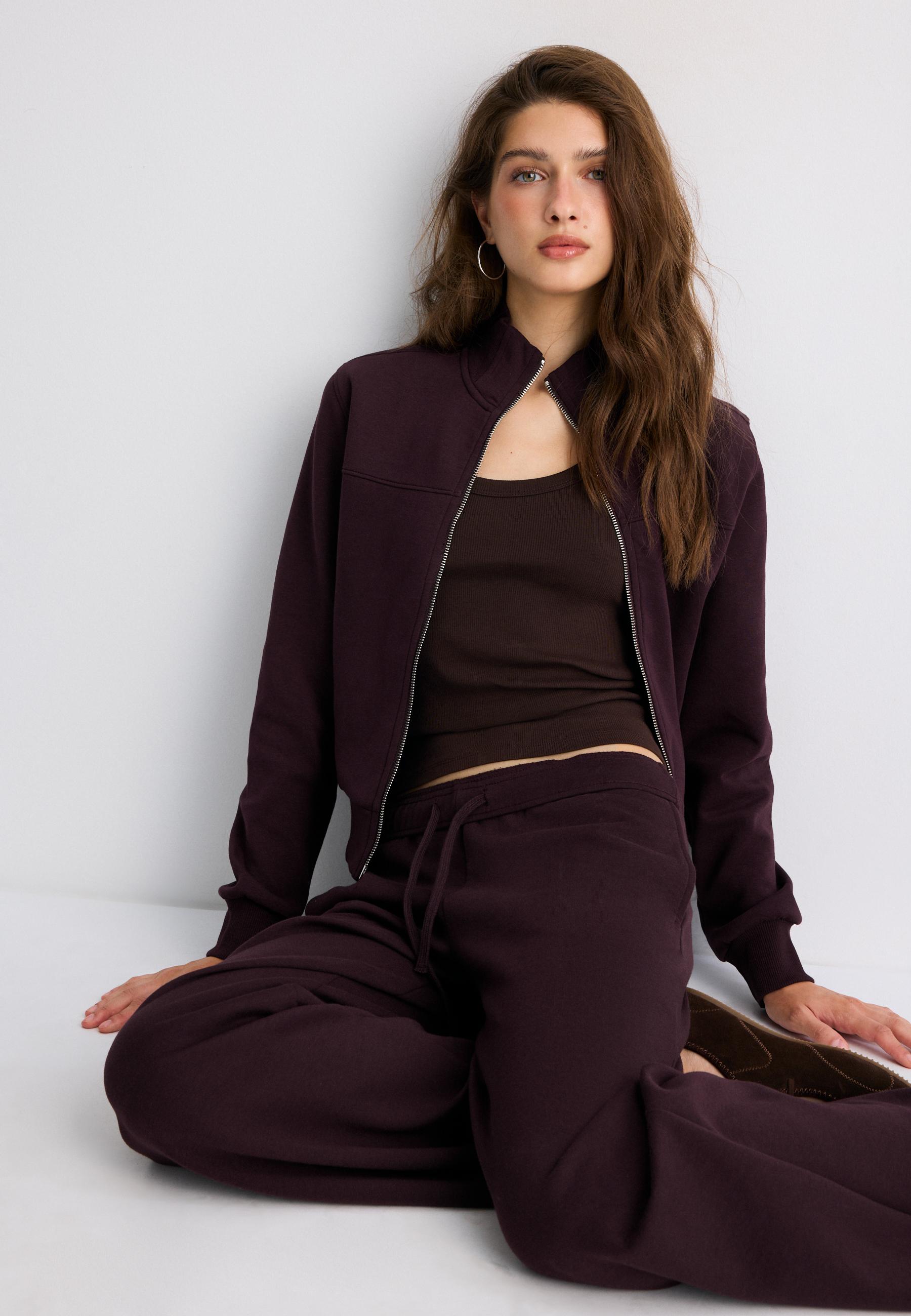B09 Cropped High-Neck Zip-Up Sweatshirt — Dark purple