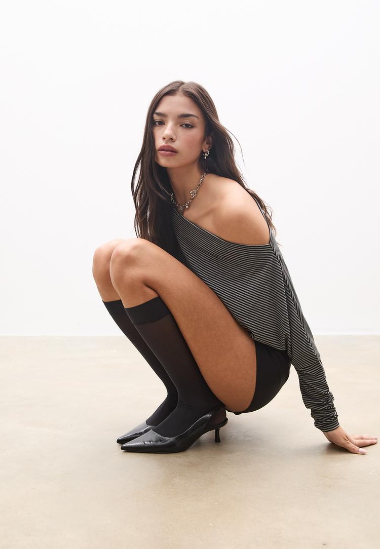 asymmetrisch modal gestreept t shirt