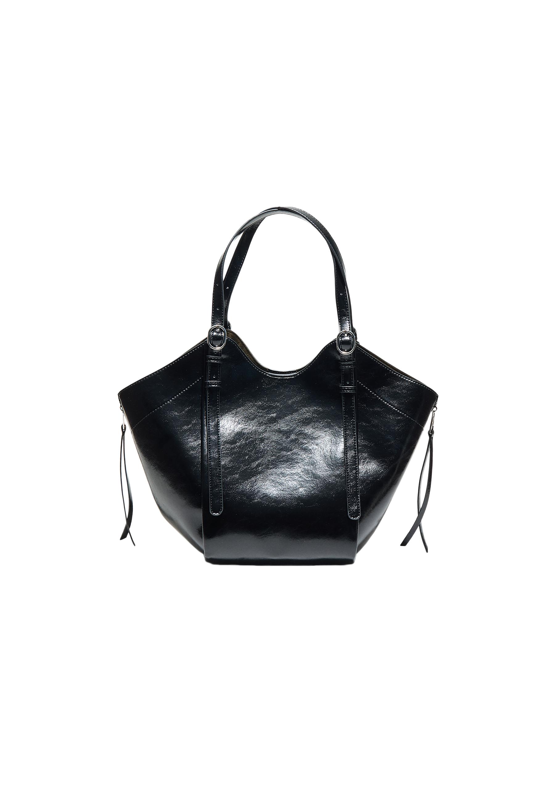 Shoulder tote bag with buckles — Black