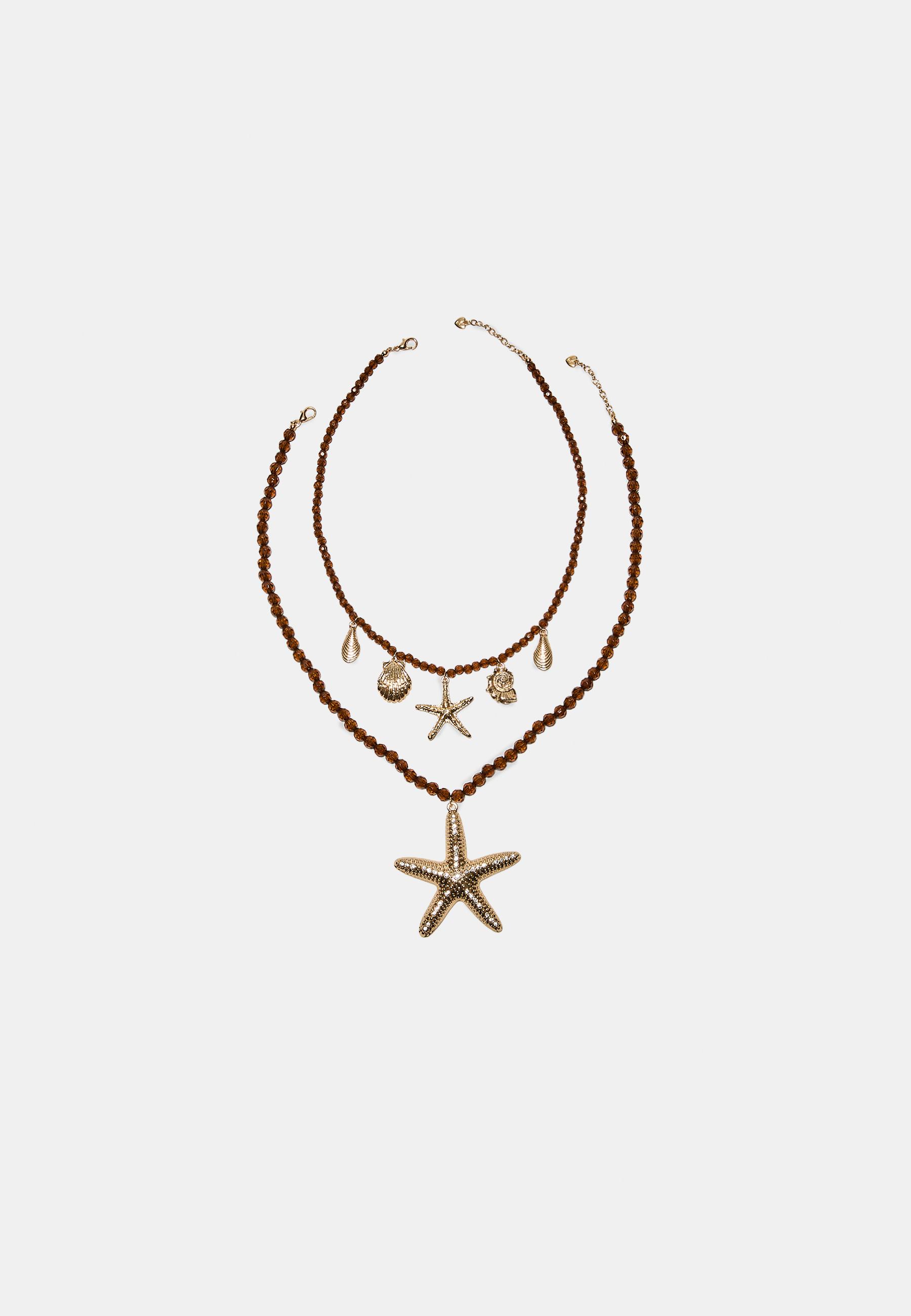 Set of 2 beaded starfish necklaces — Gold