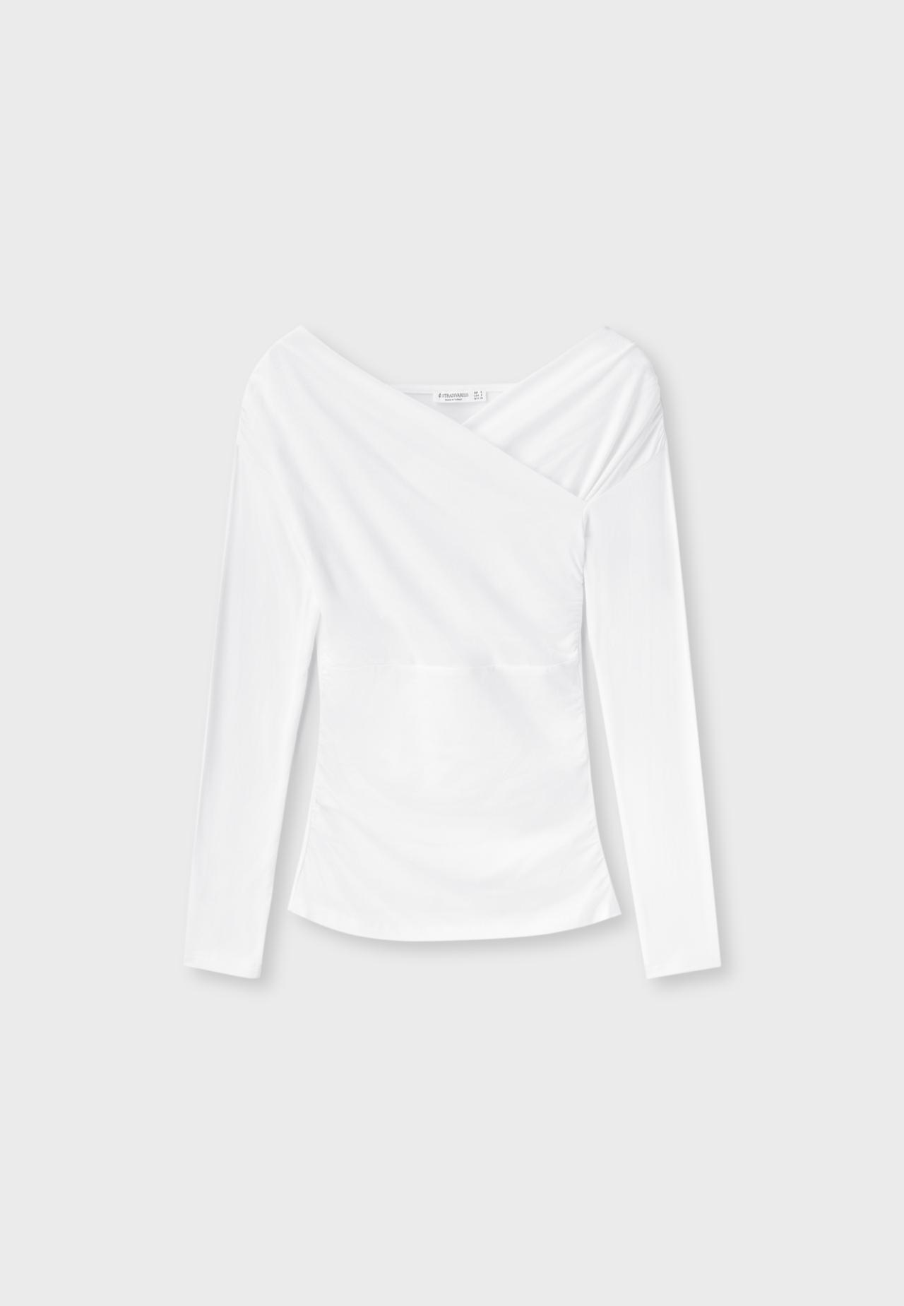 Crossover boat neck T-shirt — Ecru