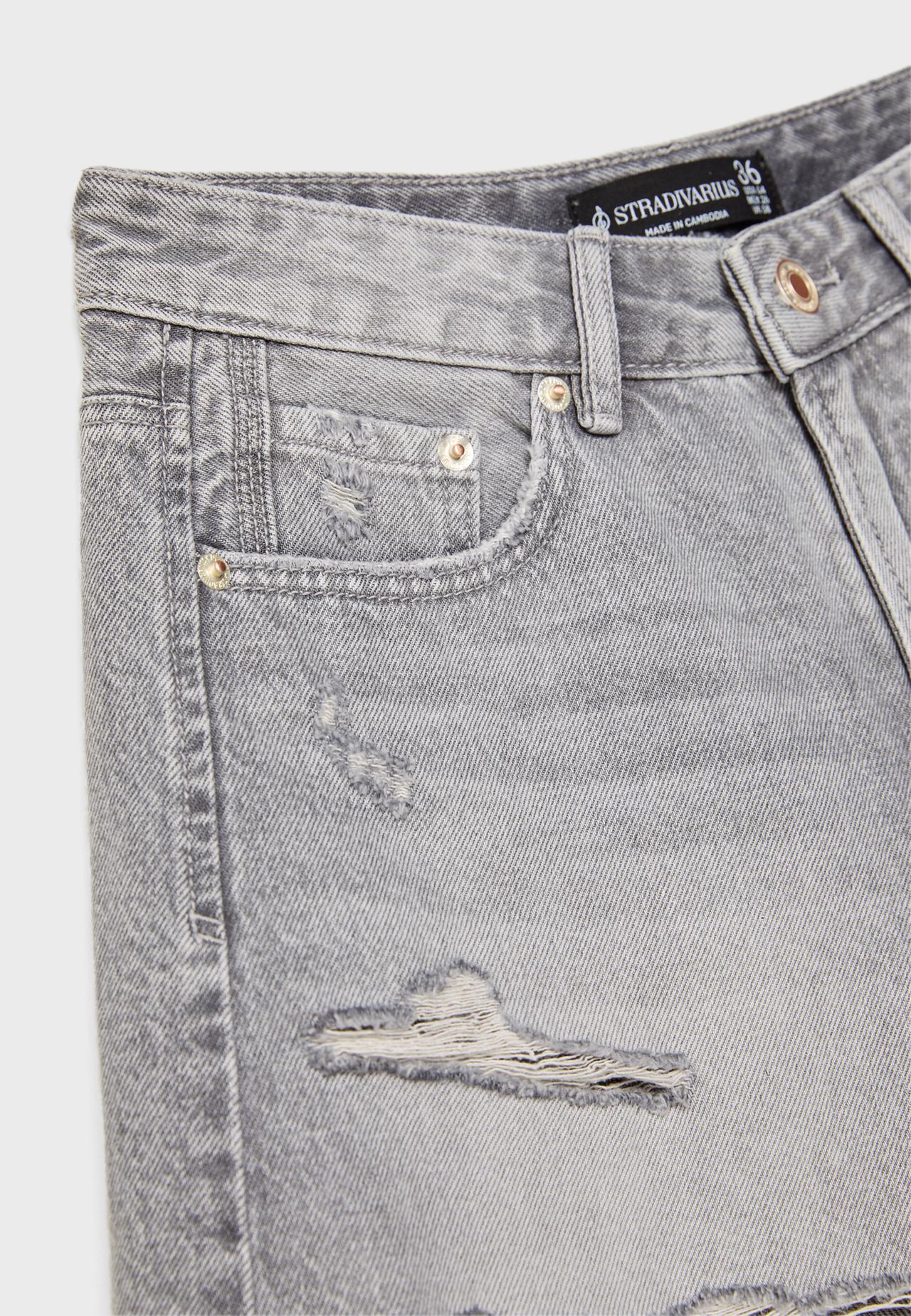 D75 Ripped denim shorts — DARK GREY DENIM WASH
