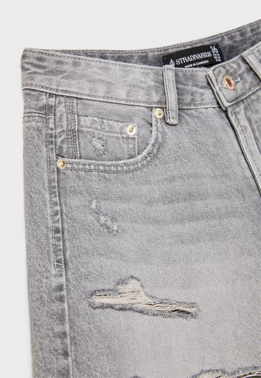 D75 Ripped denim shorts — DARK GREY DENIM WASH 9