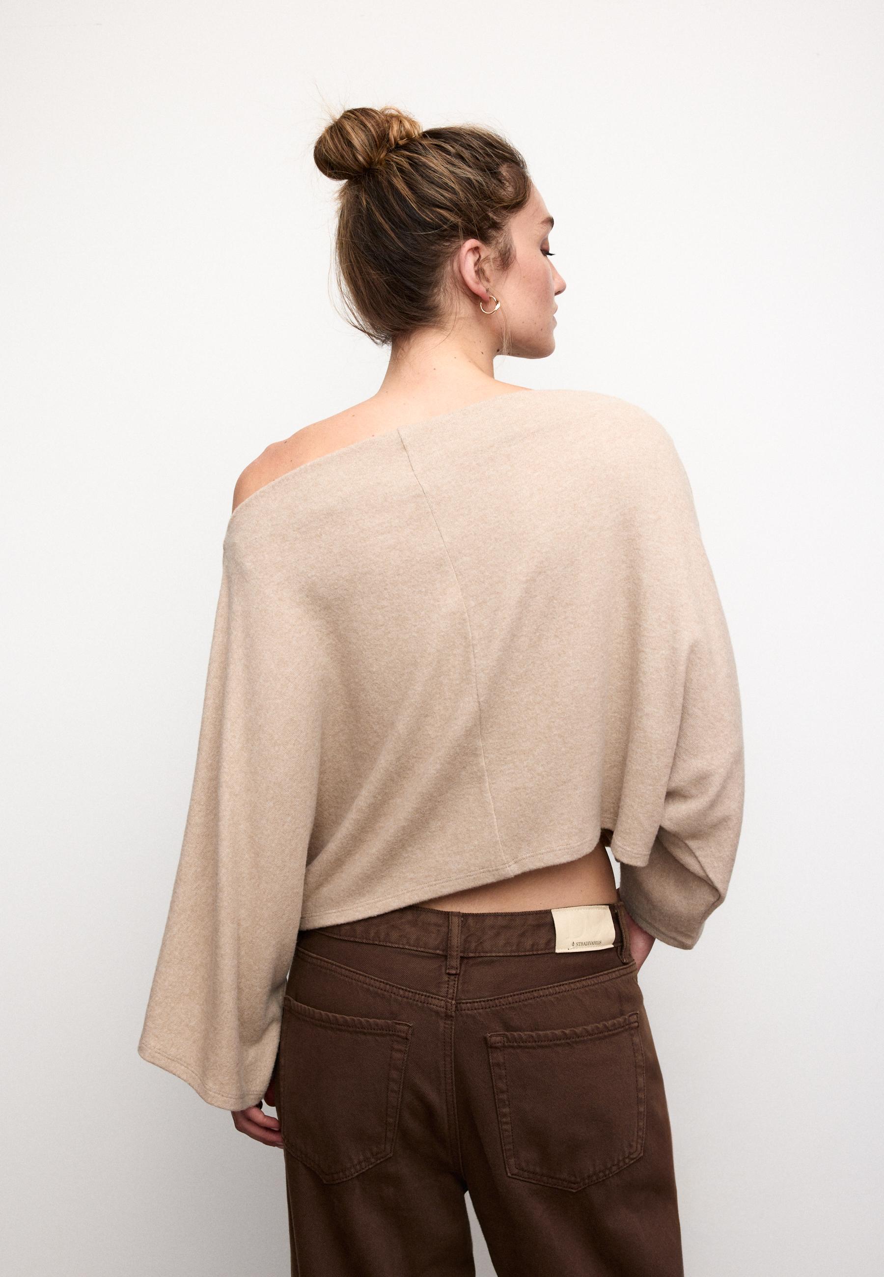 Boat neck cape top — Stone