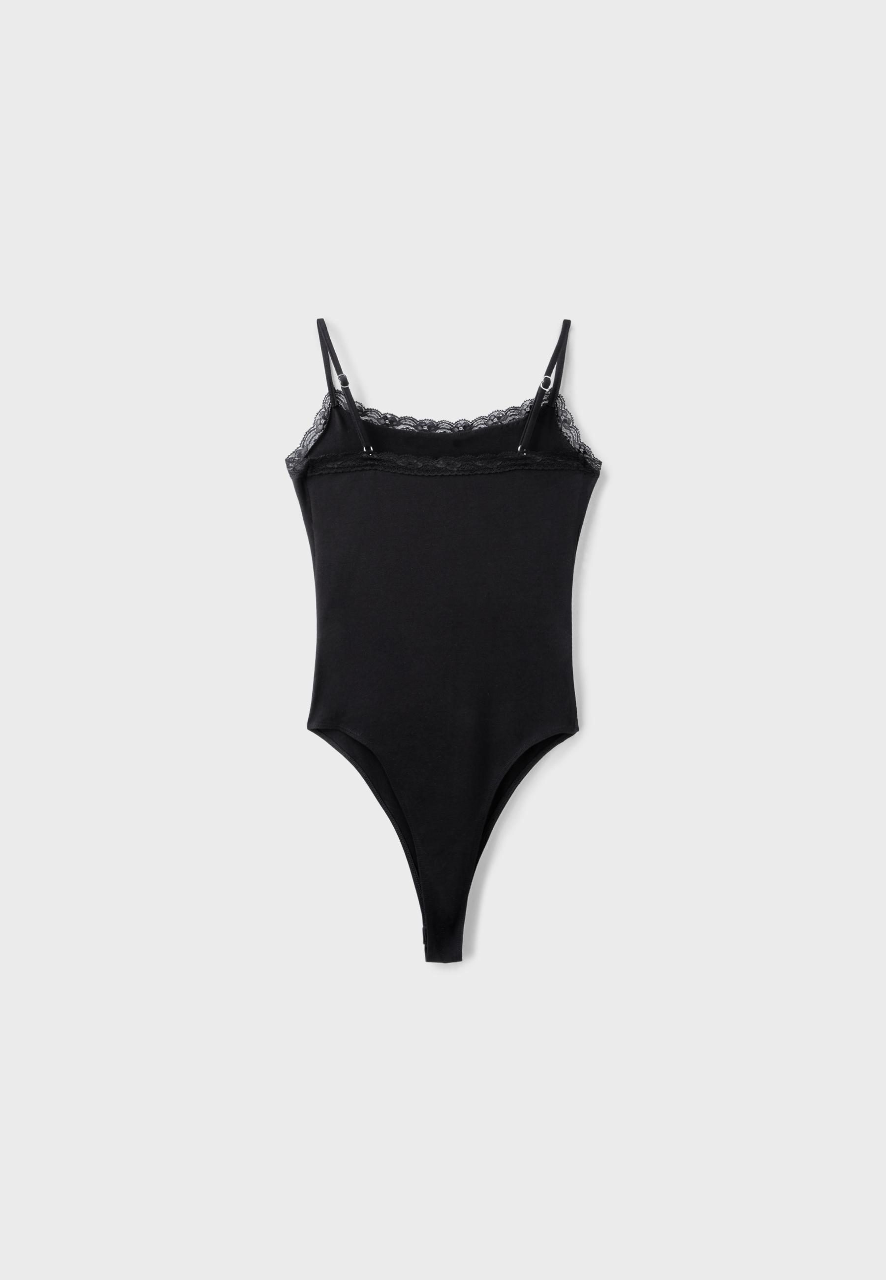 Bodysuit with blonde lace detail — Black