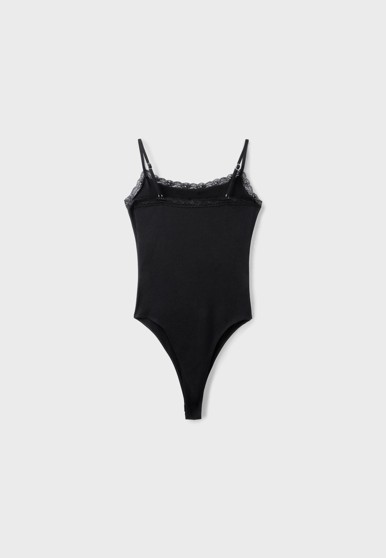 Bodysuit with lace detail — Black