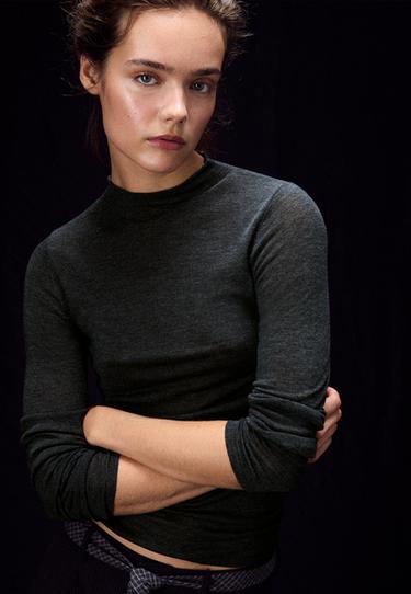 Basic wool silk mock neck jumper — Dark grey 1