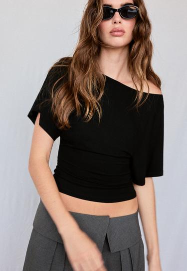 Short sleeve boat neck T-shirt — Black 1