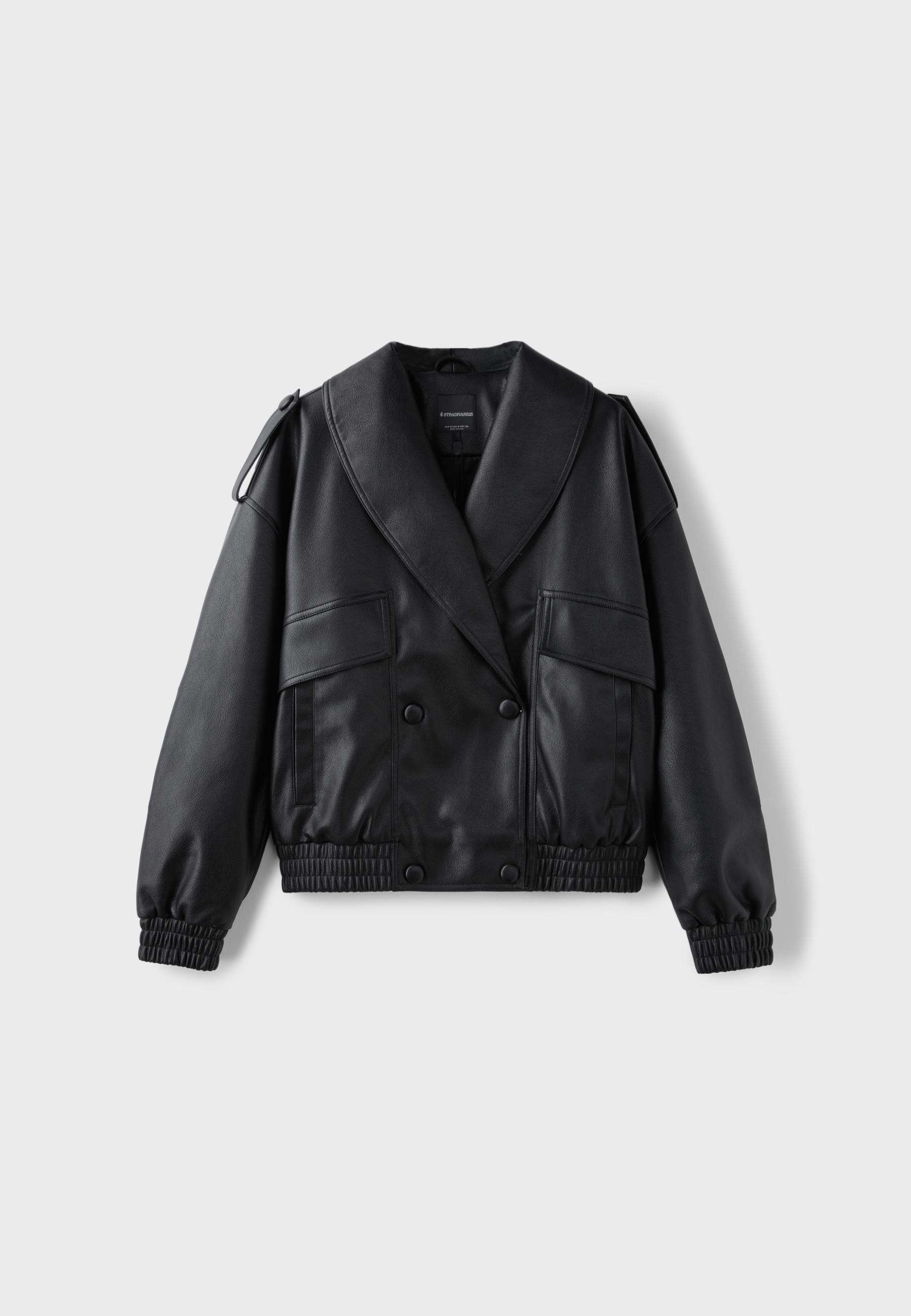 Quilted leather effect boxy jacket — Black