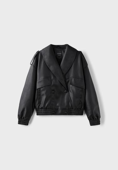 Quilted leather effect boxy jacket — Black 6
