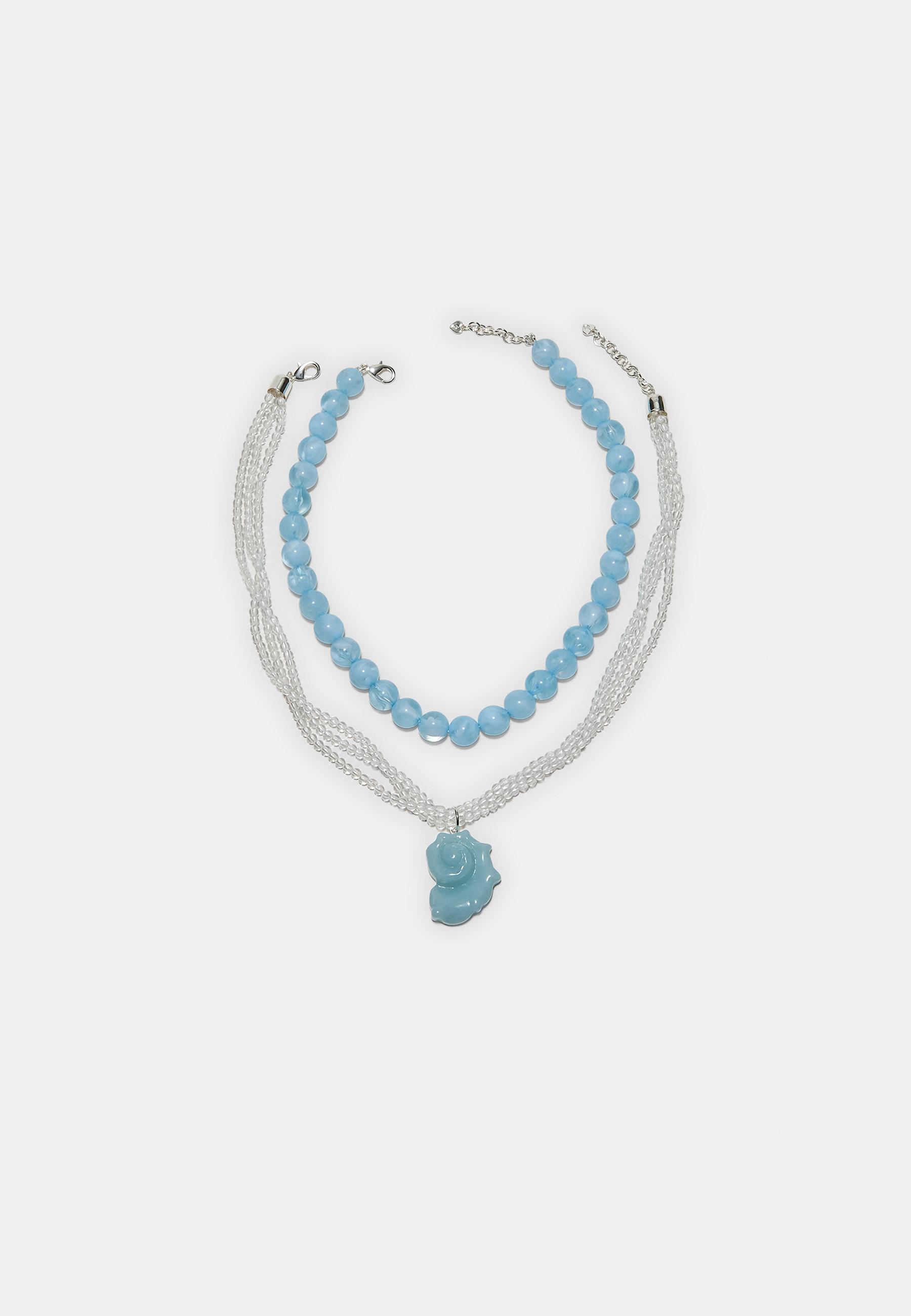 Set of 2 bead and seashell necklaces — Blue