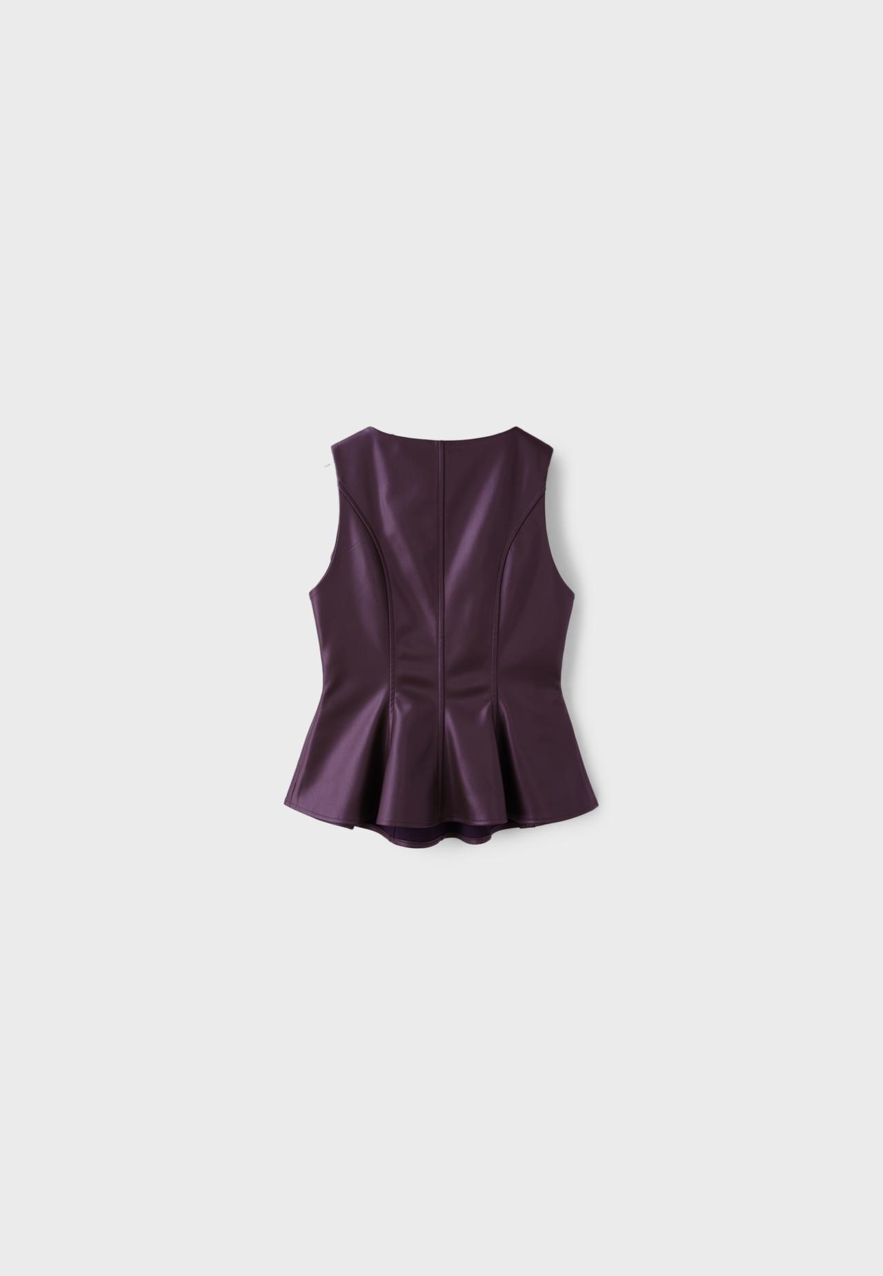 Leather effect peplum sleeveless top — Purple