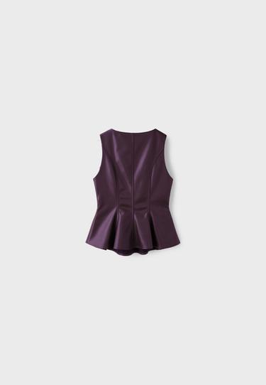 Leather effect peplum sleeveless top — Purple 8