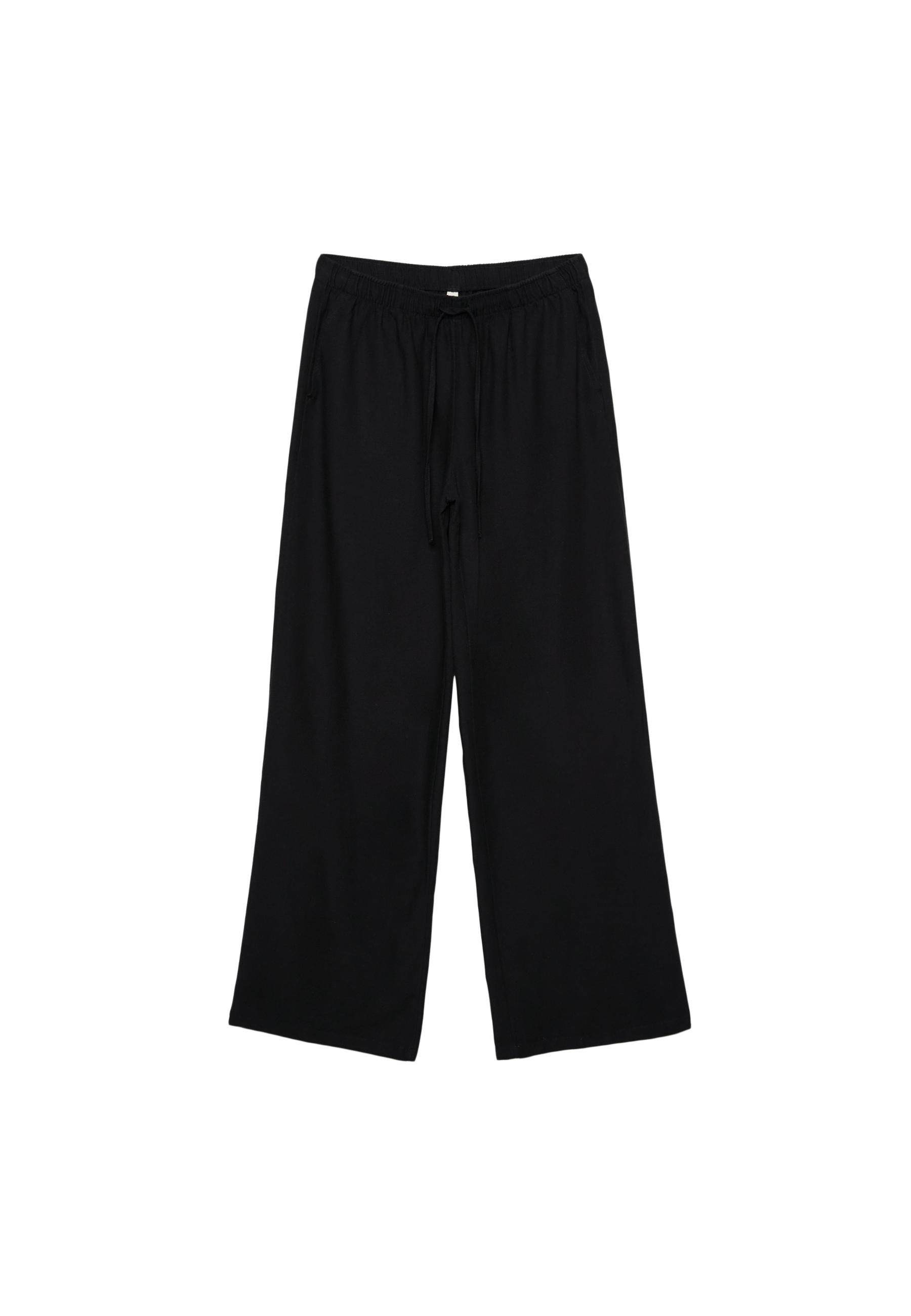 Linen-effect drawstring trousers — Black