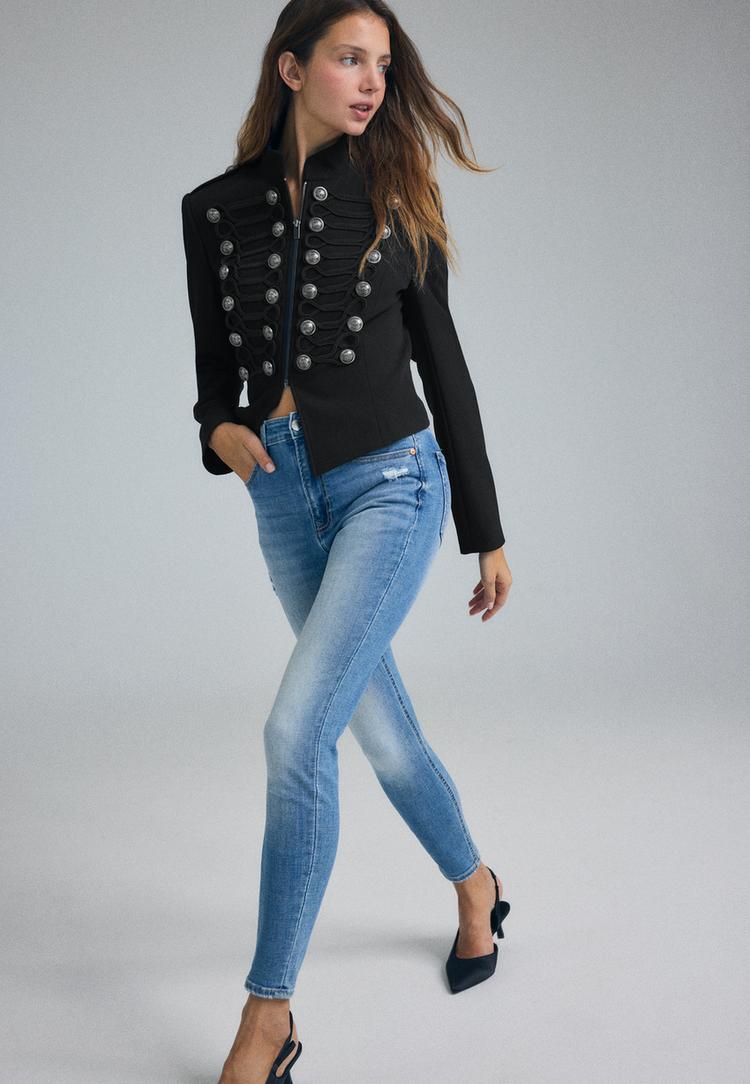 D09 Super high-waist skinny jeans — MEDIUM BLUE DENIM
