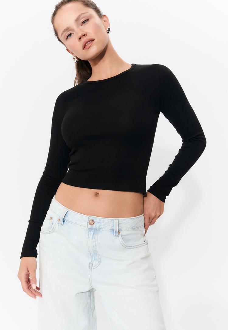basisch katoenen t shirt met lange mouw