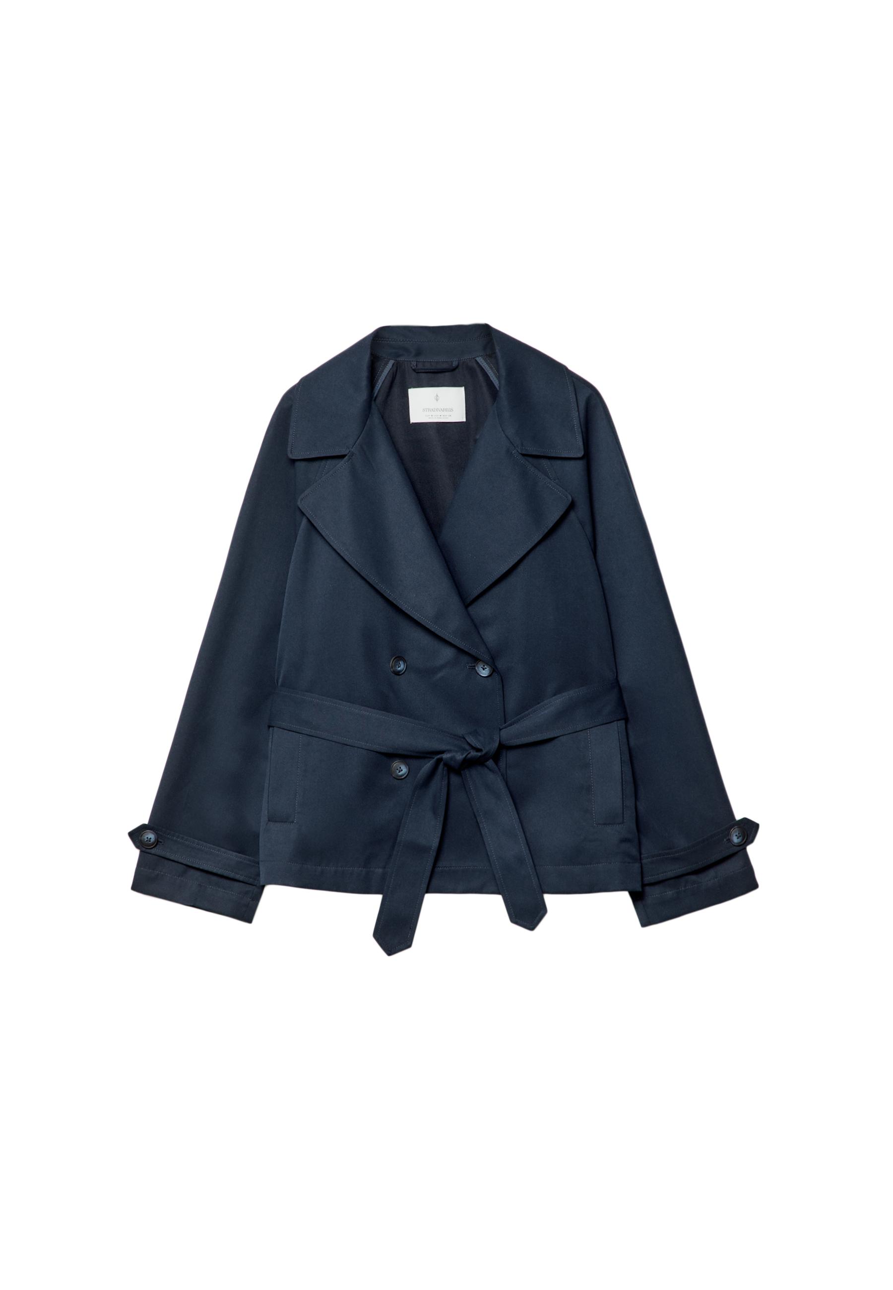 Short flowing trench coat with belt — Navy blue