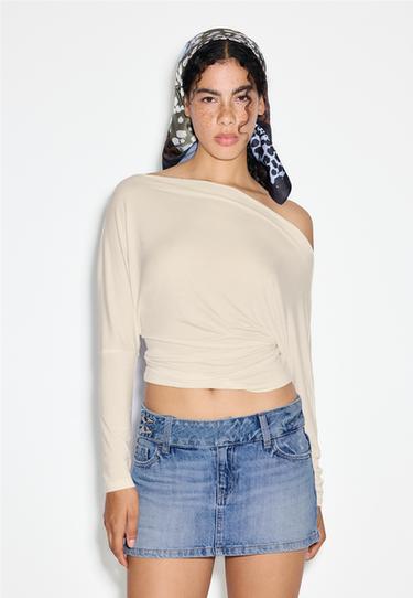 Hammered waist mini skort — MEDIUM BLUE DENIM 1