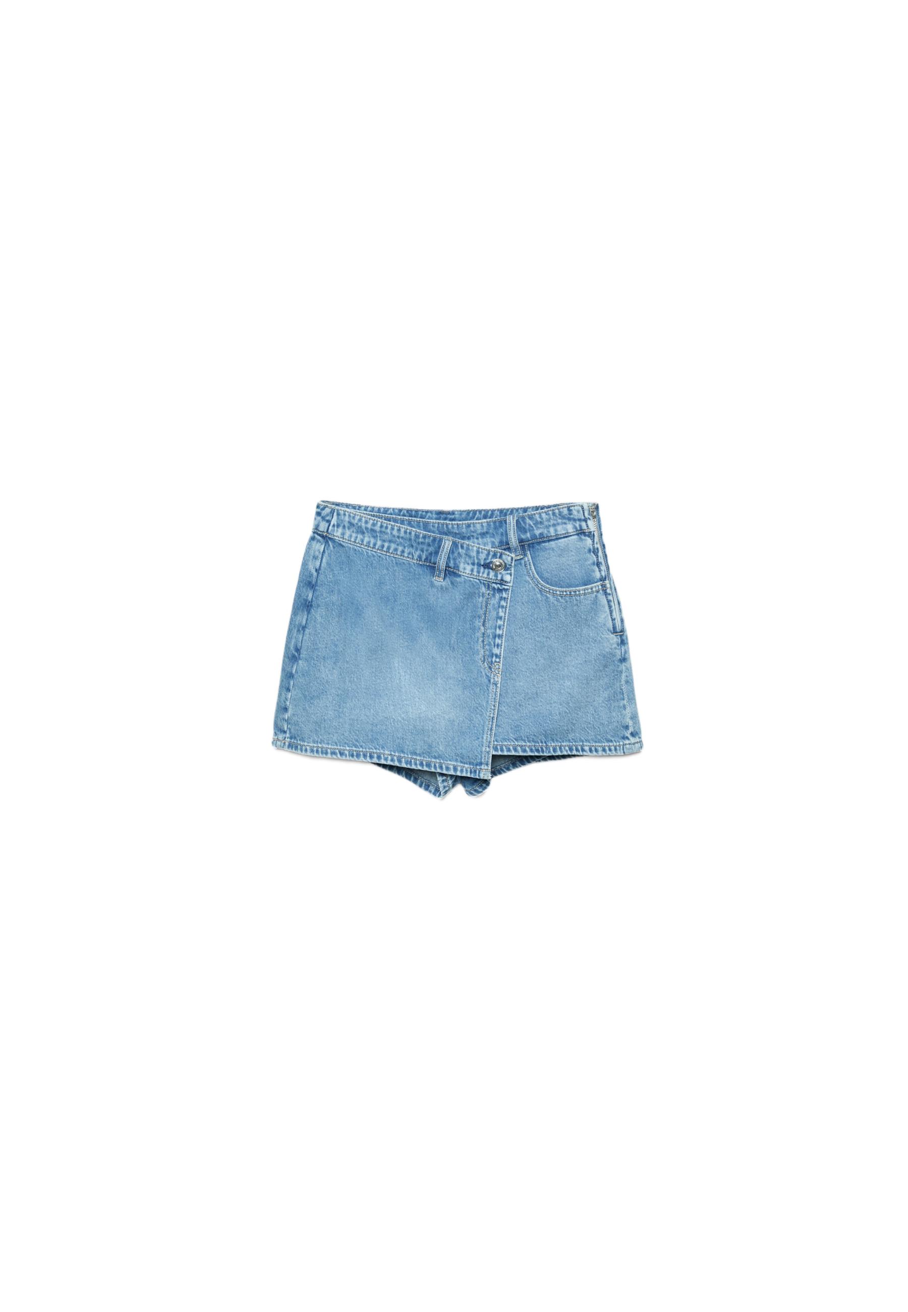 Crossover denim skort — MEDIUM DENIM WASH