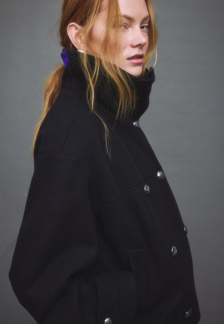 cazadora cruzada cuello alto efecto suave