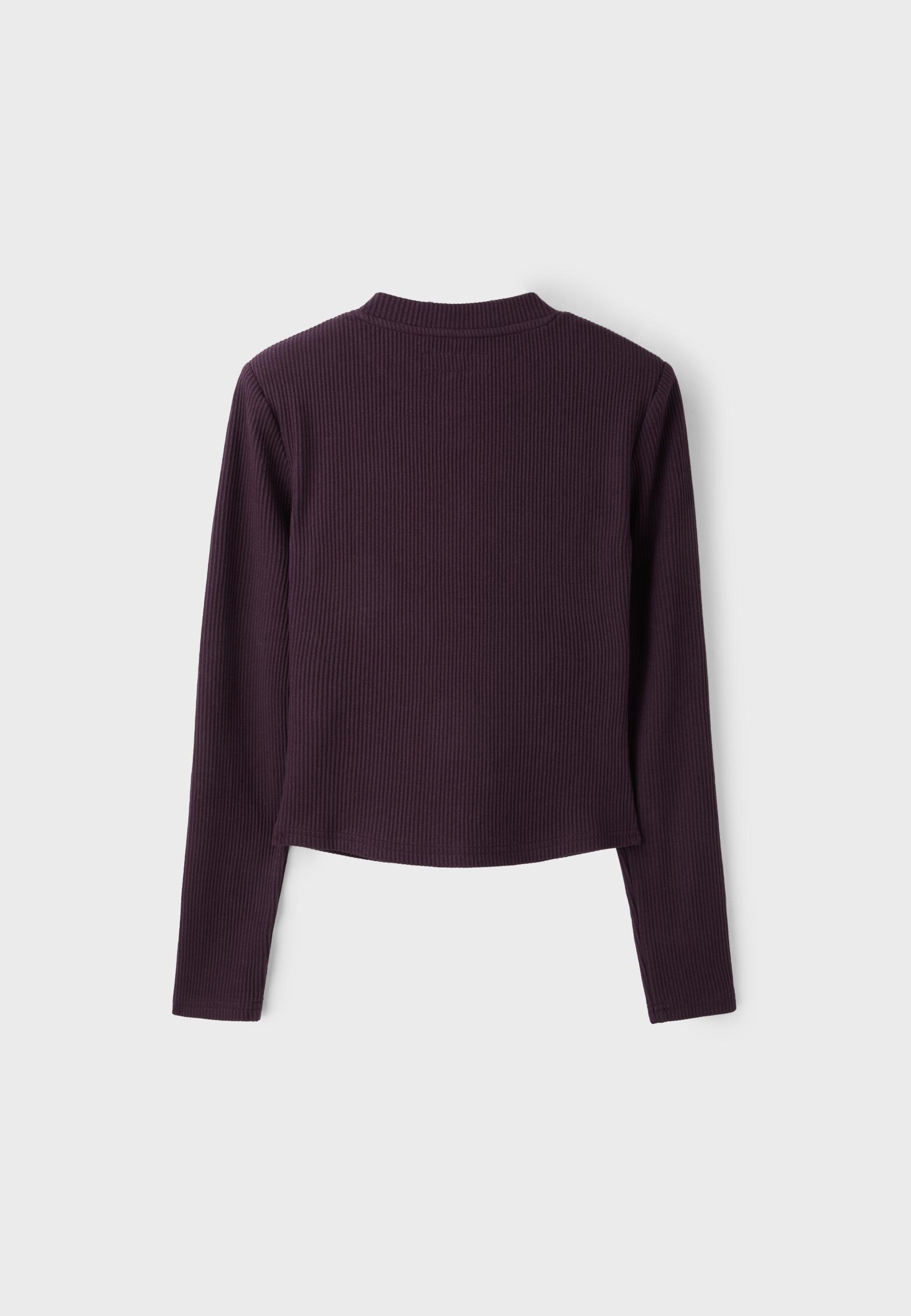 Knit cardigan with shoulder pads — AUBERGINE
