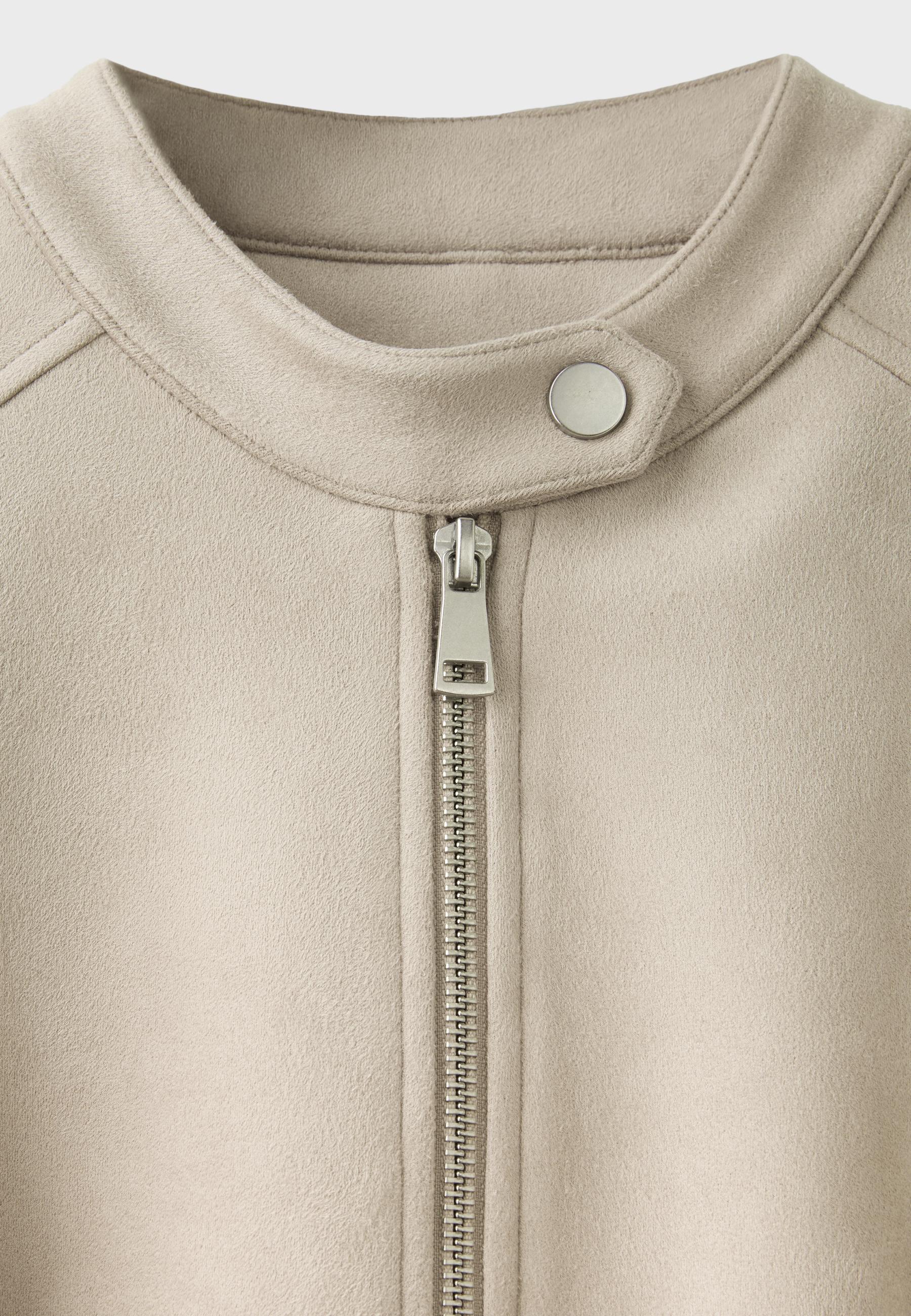 Fitted faux suede peplum jacket — Ecru
