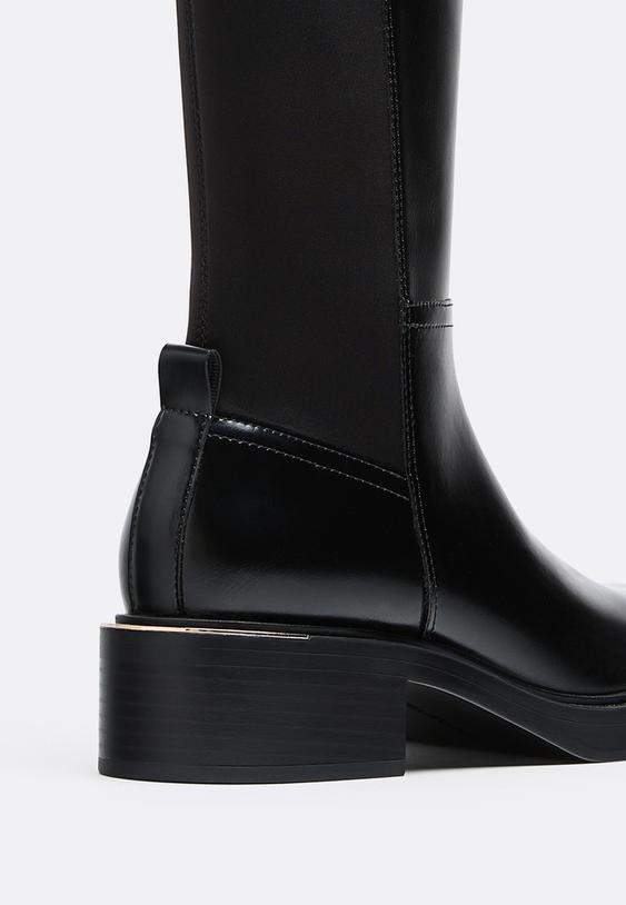 Stradivarius Cizme Hípice Plate Negru 37