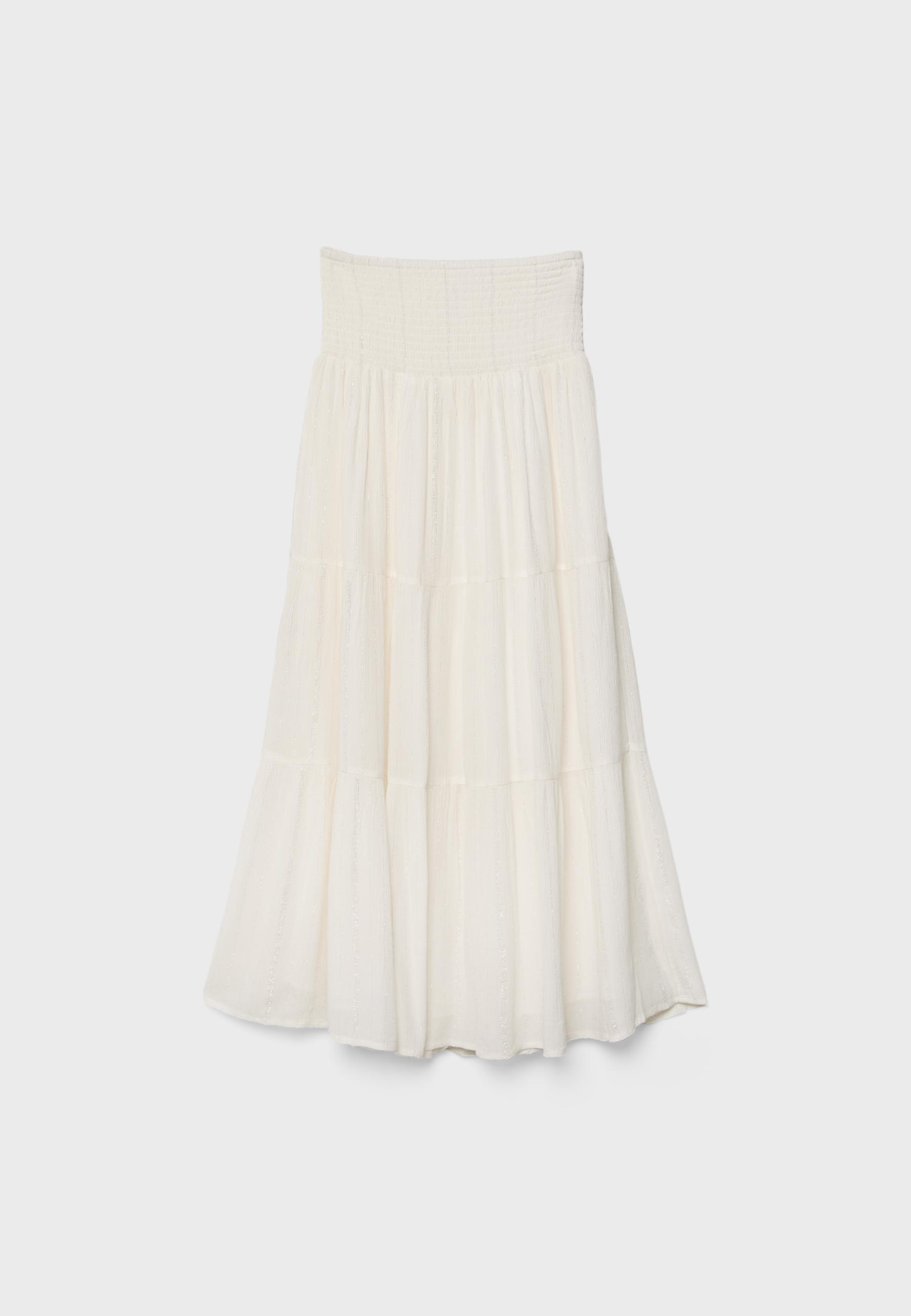 Panelled skirt with metallic thread — Ecru