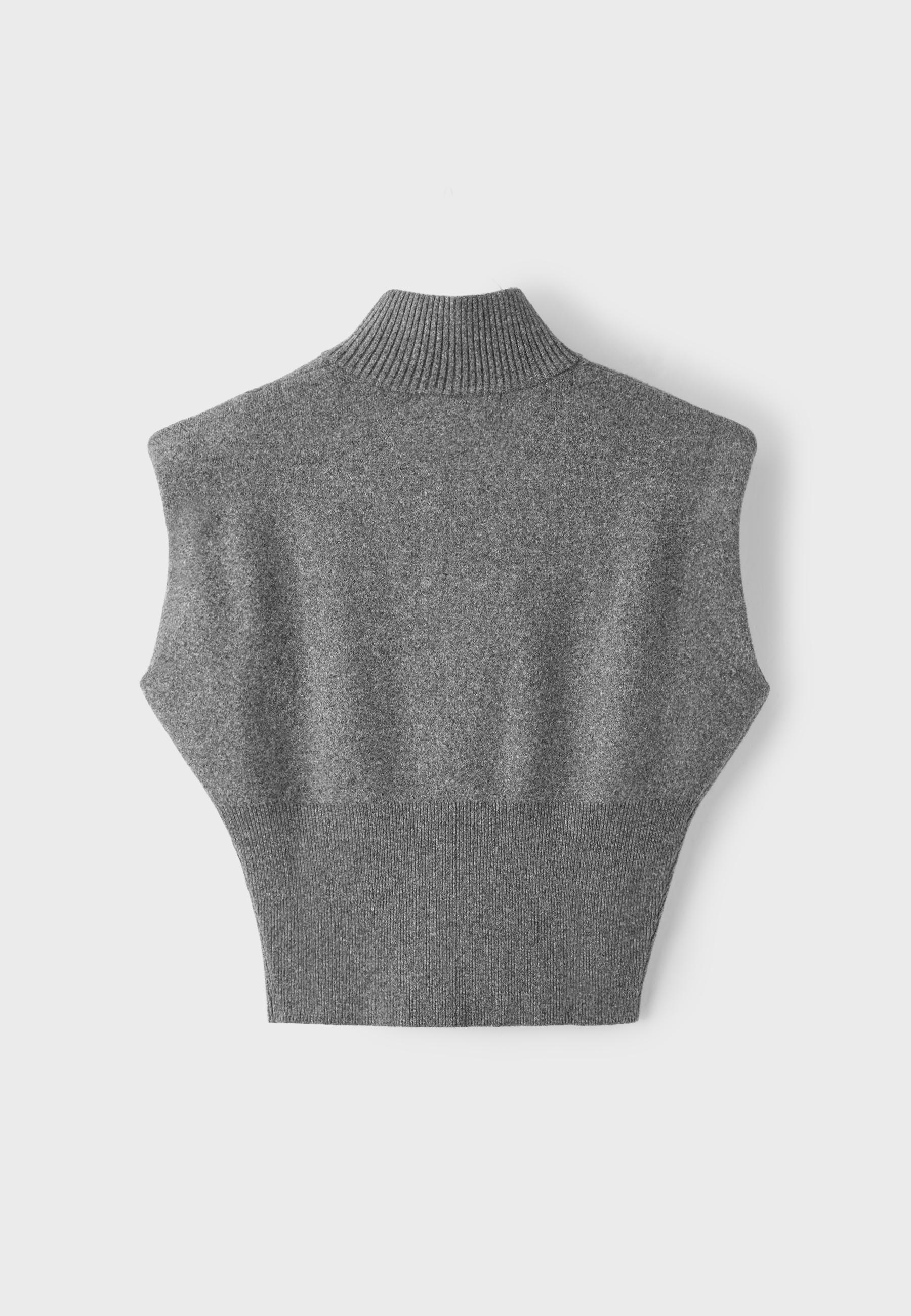Knit vest with padded shoulders and zip — Dark grey
