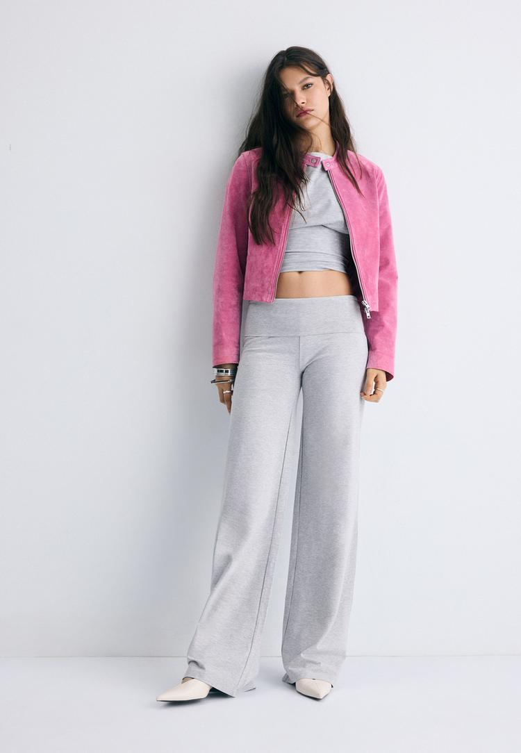 calcas de malha com cintura dobrada