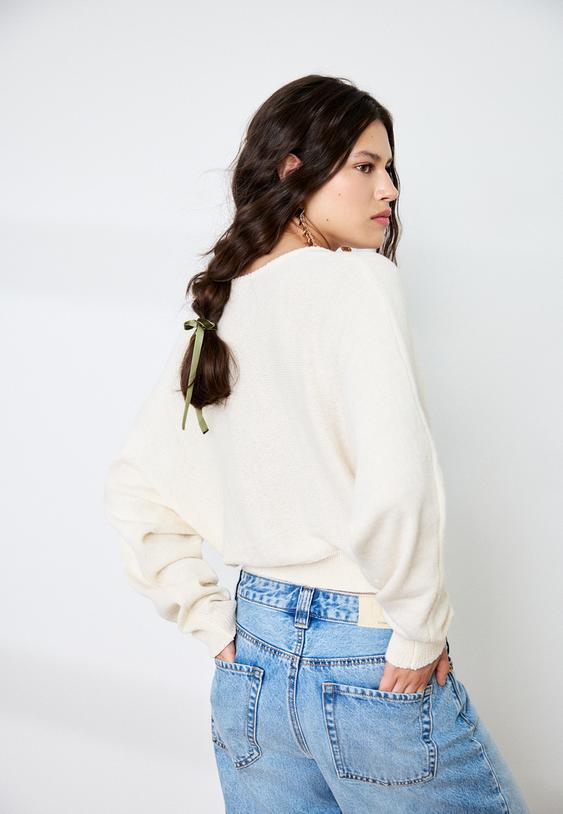Stradivarius Batwing Sleeve Knit Cardigan Vanilla Xs