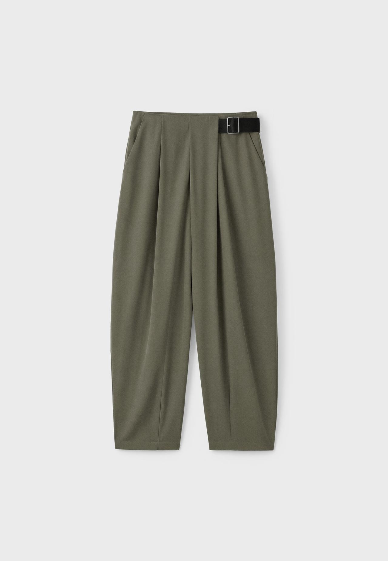 Smart trousers with belt and darts — Khaki