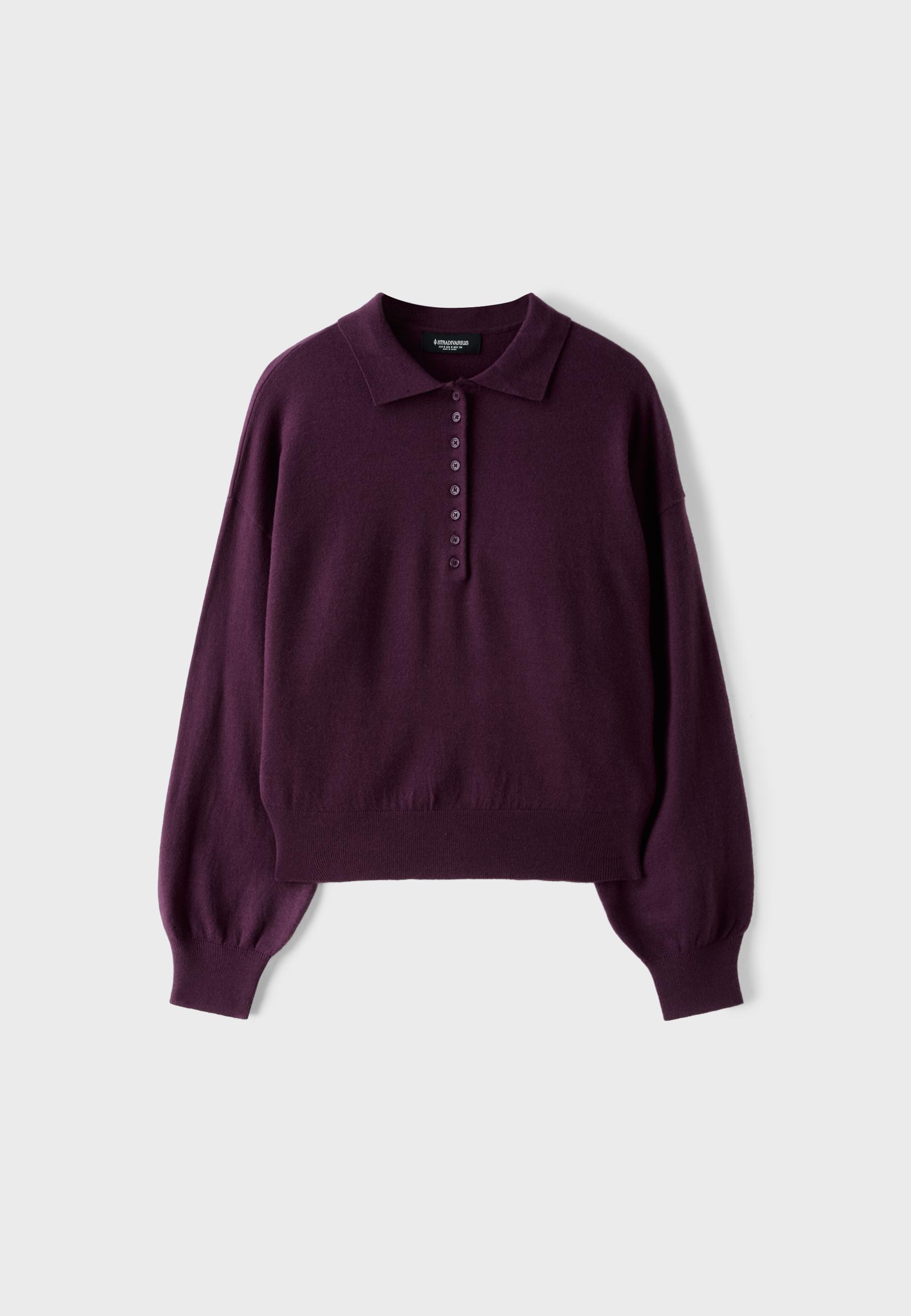Polo collar knit sweater — Dark purple